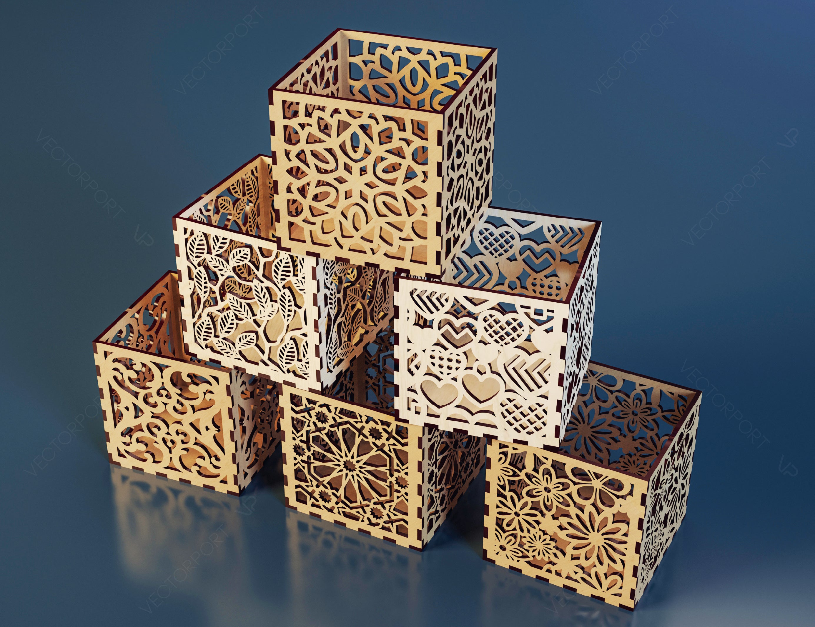 Decorative Laser Cutting Wooden Box Geometric Ornamental Gift Box Candle holder template Wedding Glowforge | SVG, DXF |#U062|