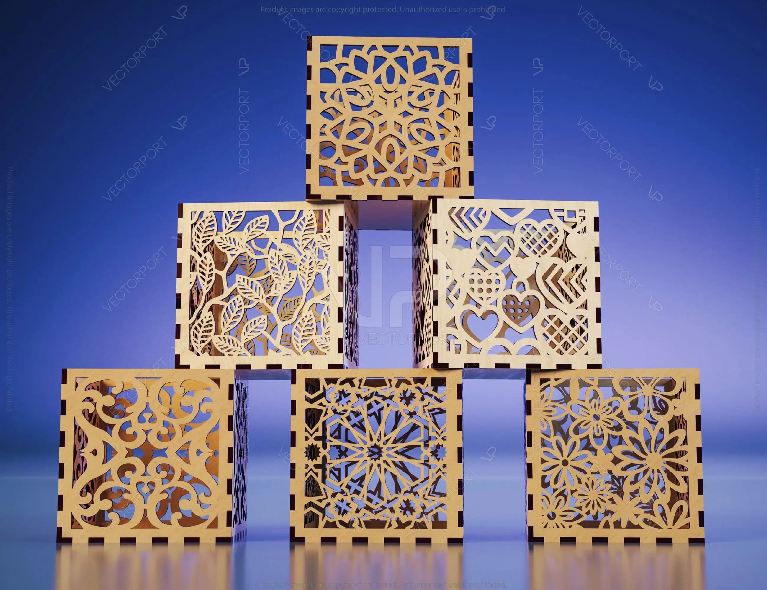 Decorative Laser Cutting Wooden Box Geometric Ornamental Gift Box Candle holder template Wedding | SVG, DXF |#U062|