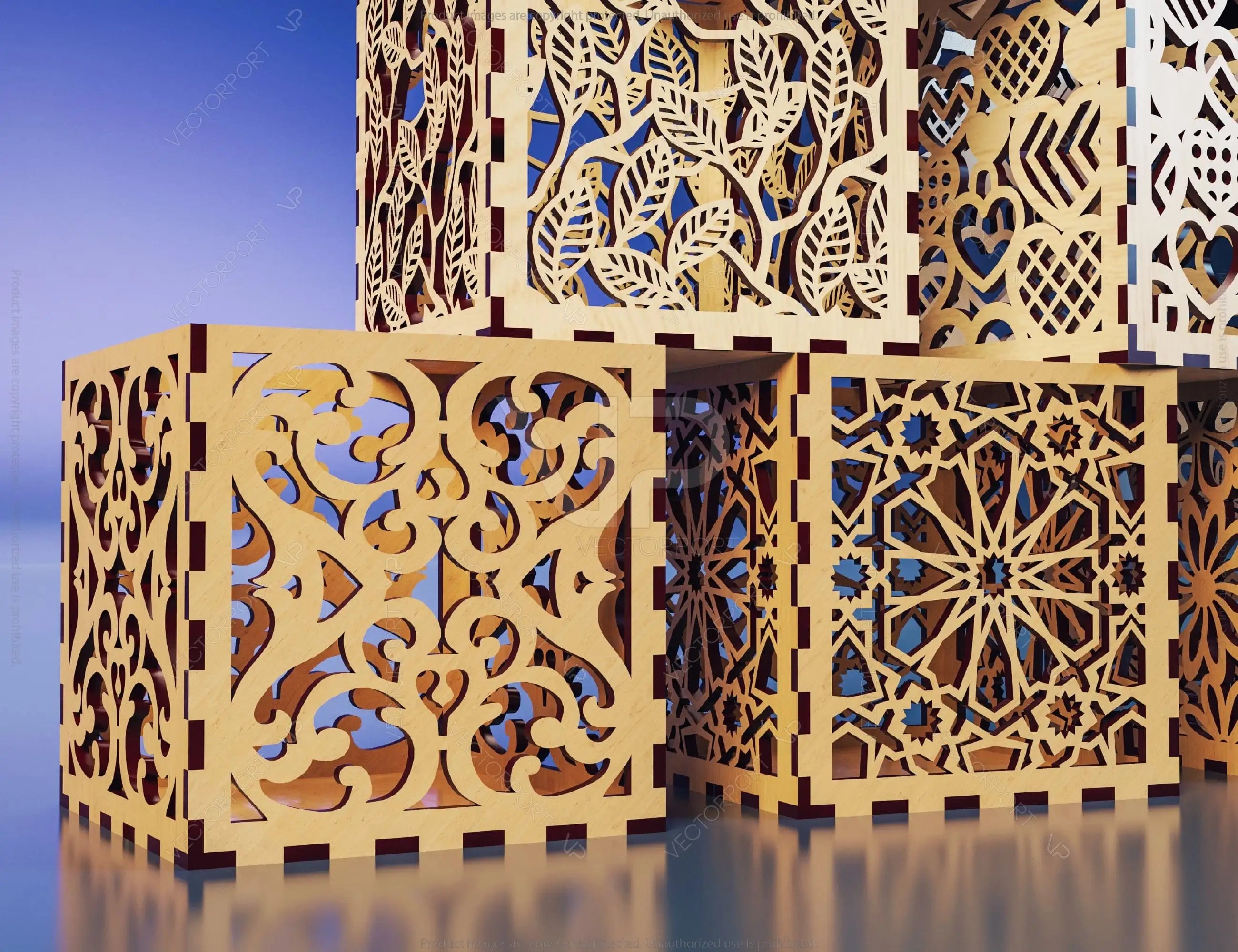 Decorative Laser Cutting Wooden Box Geometric Ornamental Gift Box Candle holder template Wedding | SVG, DXF |#U062|