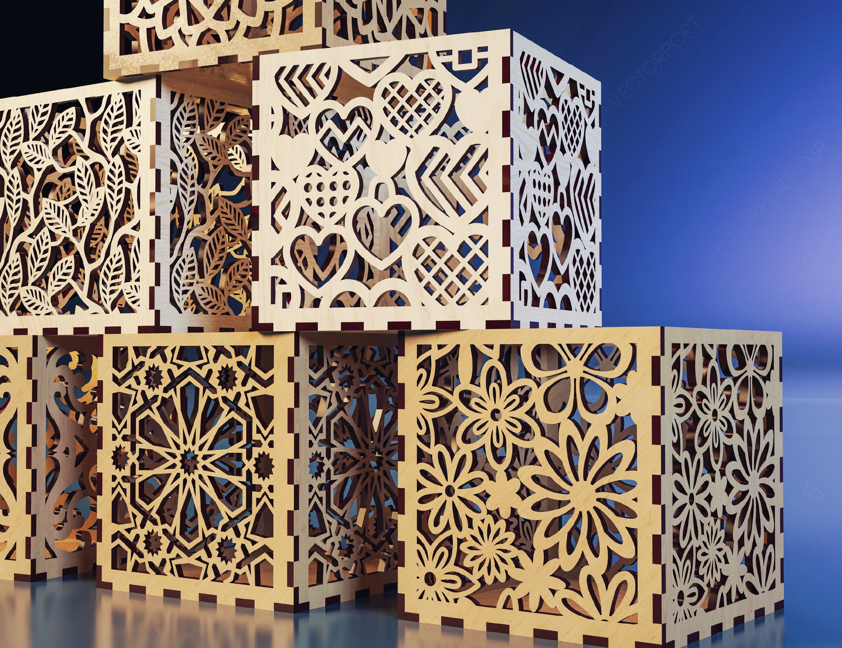 Decorative Laser Cutting Wooden Box Geometric Ornamental Gift Box Candle holder template Wedding Glowforge | SVG, DXF |#U062|