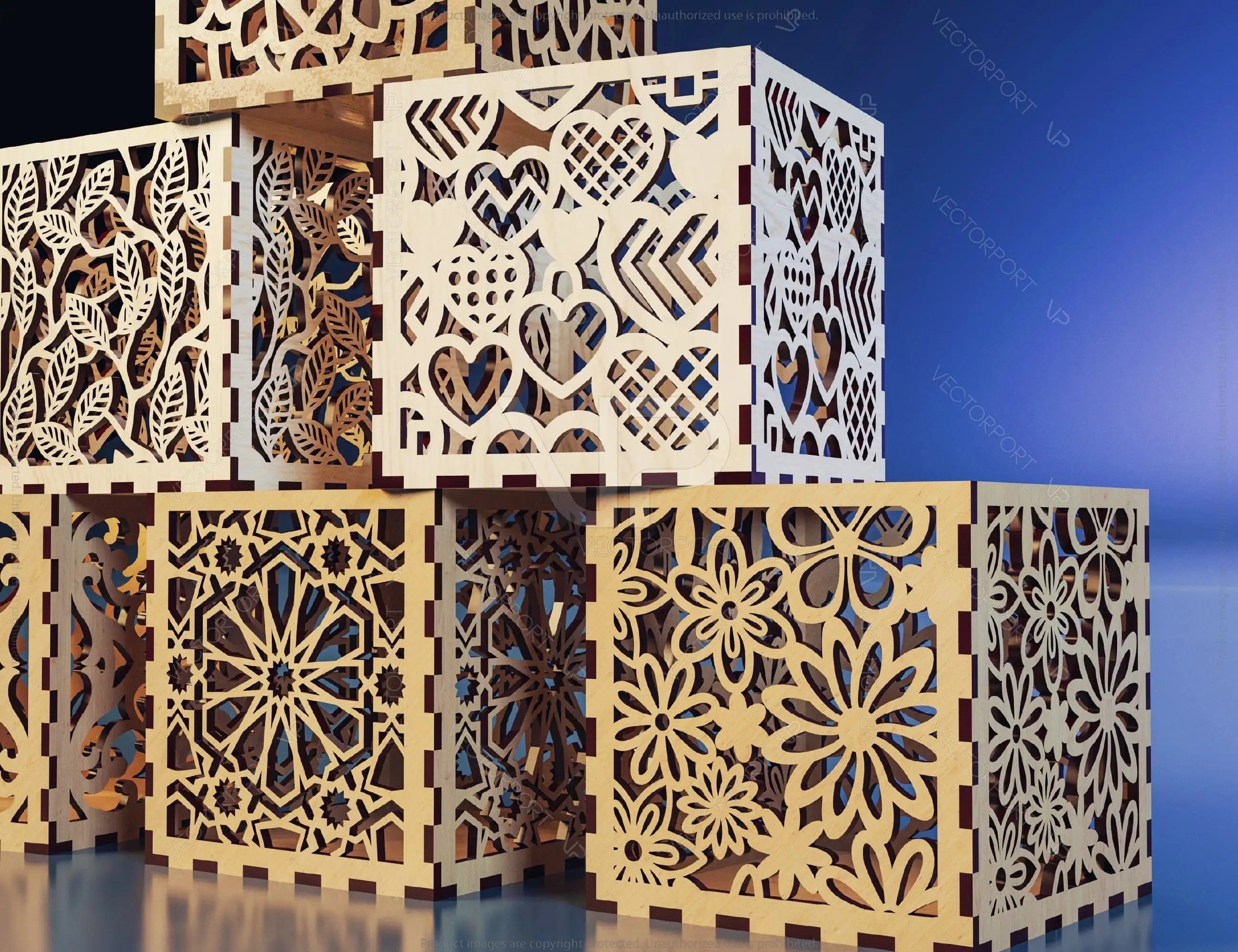 Decorative Laser Cutting Wooden Box Geometric Ornamental Gift Box Candle holder template Wedding | SVG, DXF |#U062|