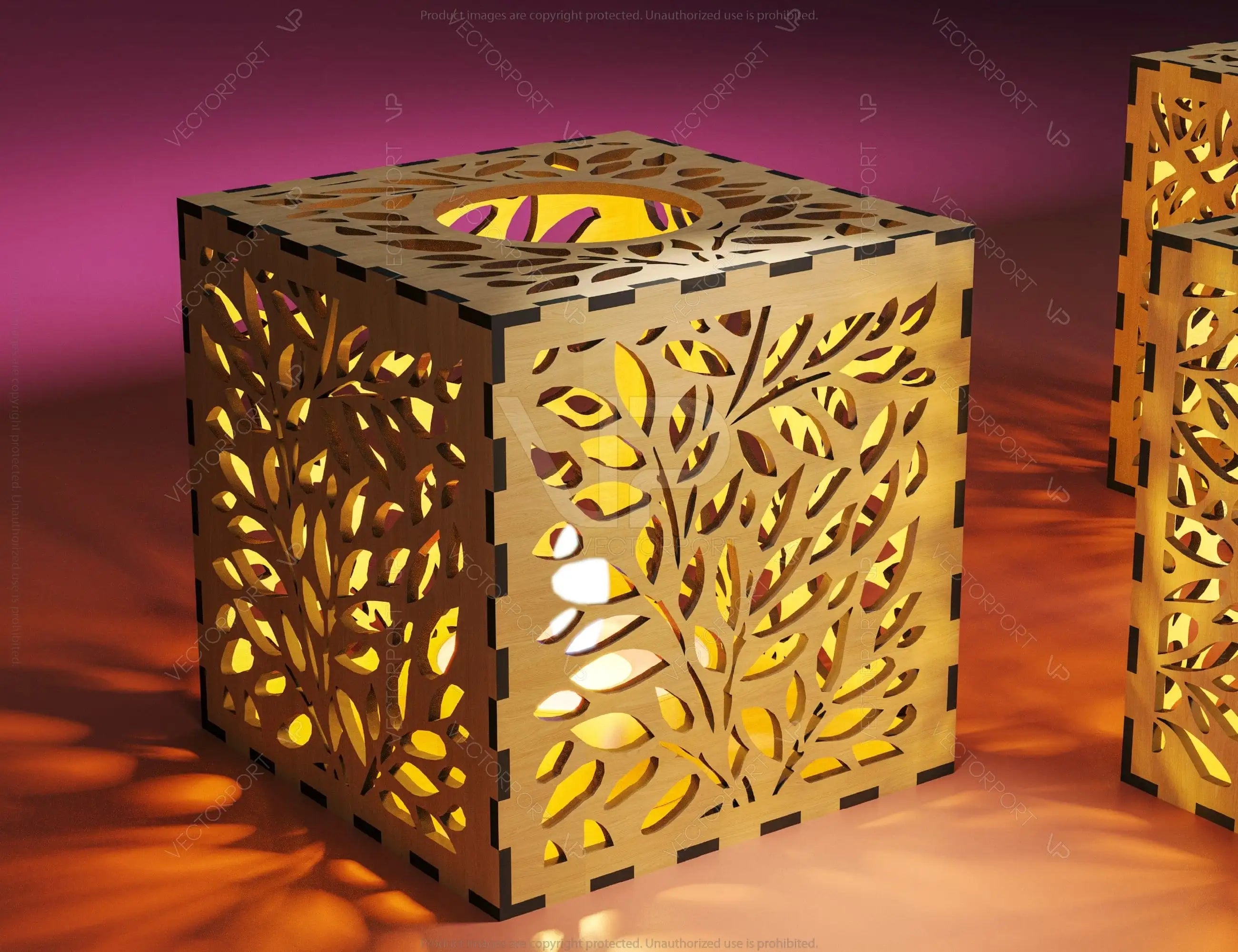 Tree Silhouette Leaves Wooden Candle Holder Laser Cut Lamp wood Tea light Lantern SVG |#U064|