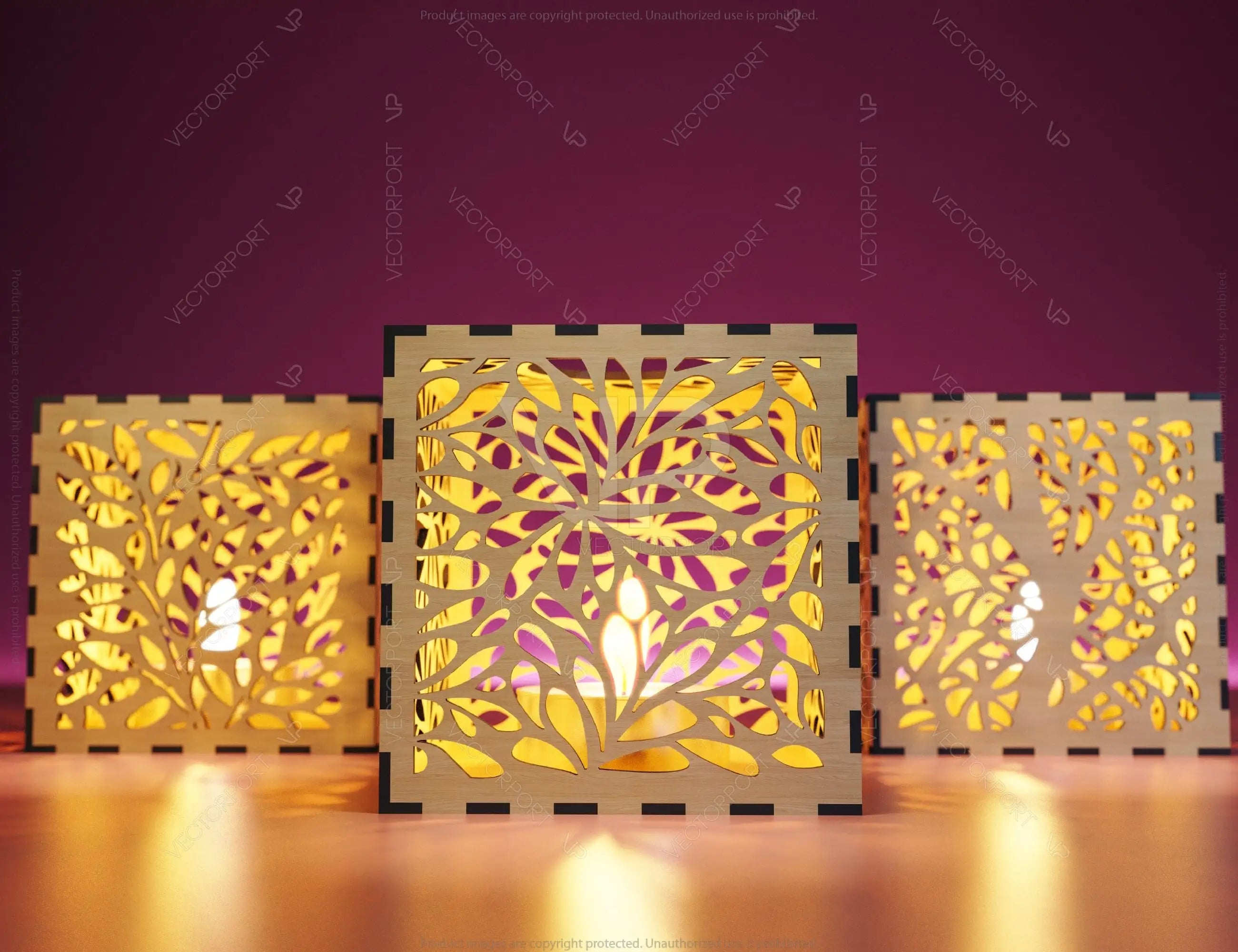 Tree Silhouette Leaves Wooden Candle Holder Laser Cut Lamp wood Tea light Lantern SVG |#U064|