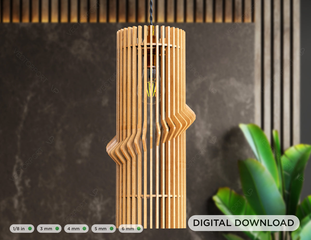 Cylinder Wood Pendant Light Chandelier Lamp lampshade laser | SVG, DXF, AI |#065|
