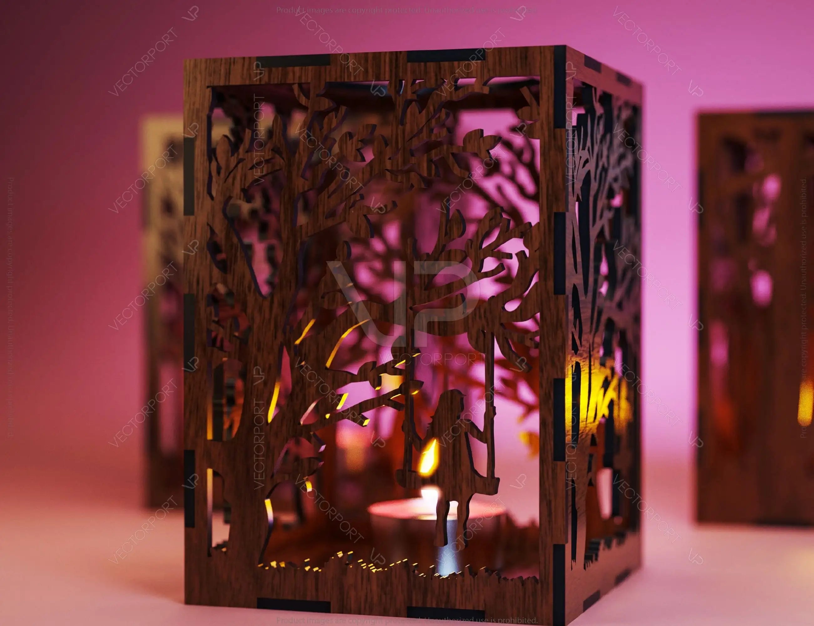 Tree Candle Holder Laser Cut with Animals Lamp wood Tea light Lantern Votive Gift SVG |#U066|