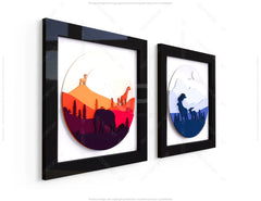 Mountains Deer Elephant animals landscape multilayer shadow box Painting Frame Wall Decoration SVG |#U067|