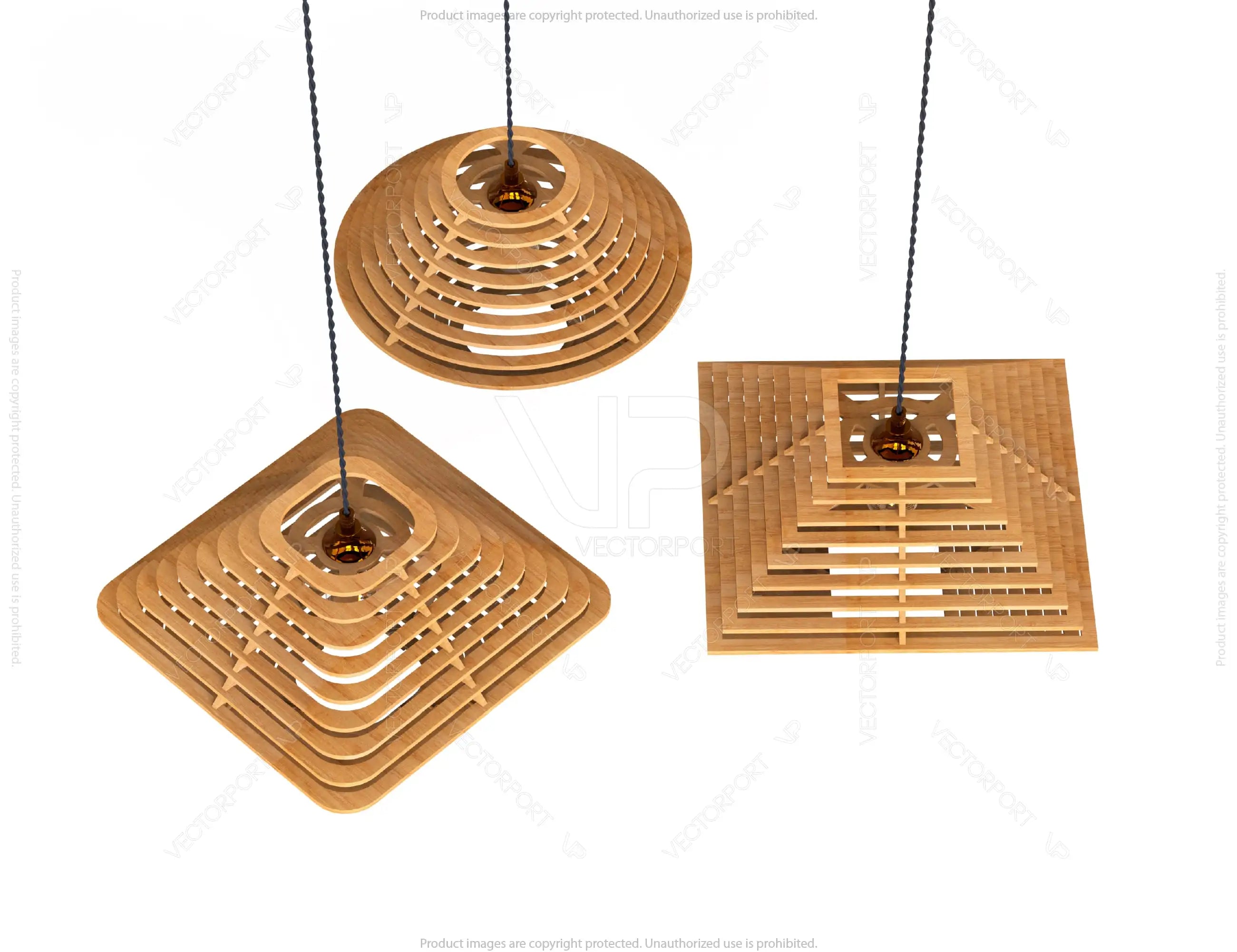 Elegant Wood Pendant Light Chandelier Lamp lampshade plywood | SVG, DXF, AI |#067|