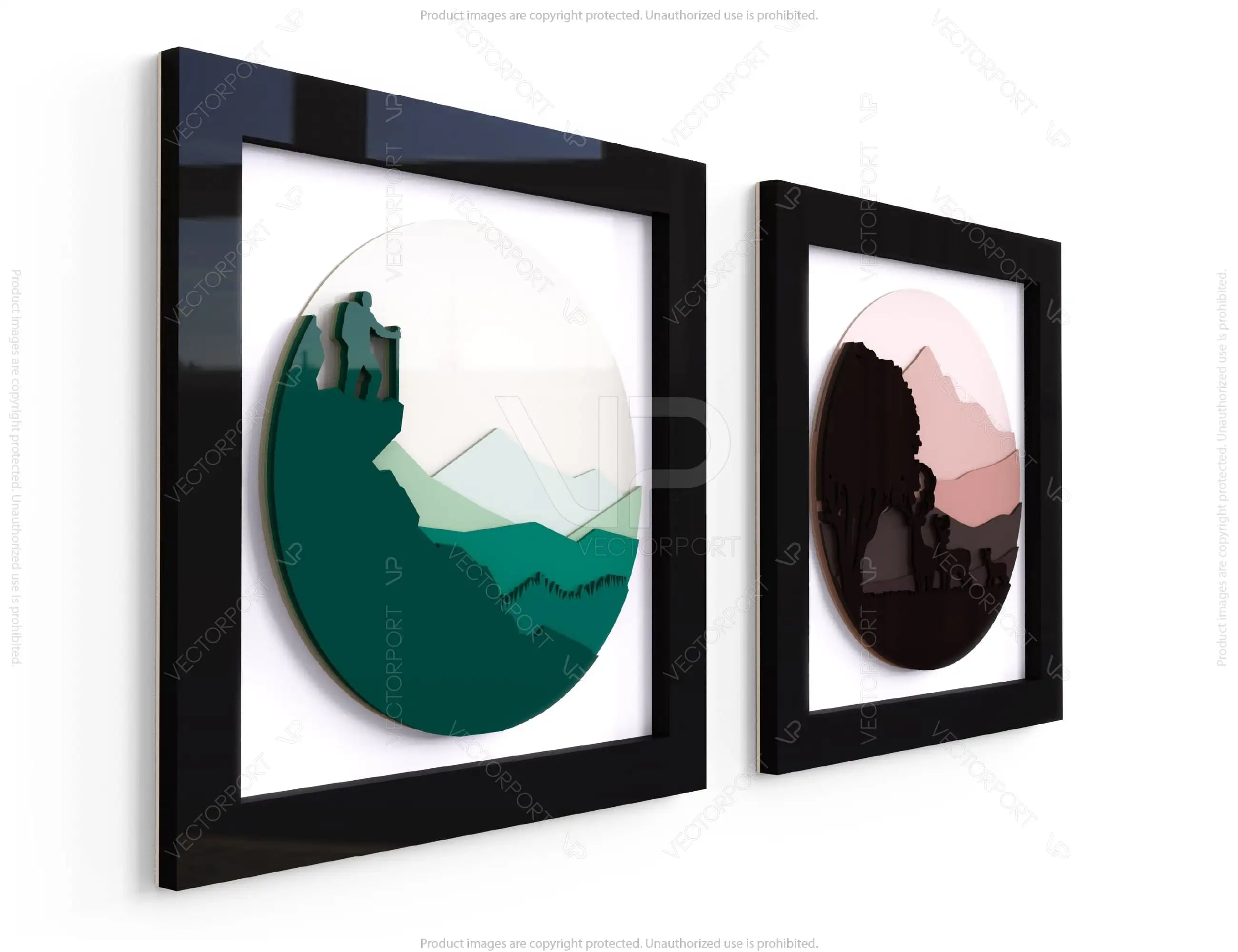 Mountains Deer Human animals landscape multilayer shadow box Painting Frame Wall Decoration SVG |#U068|