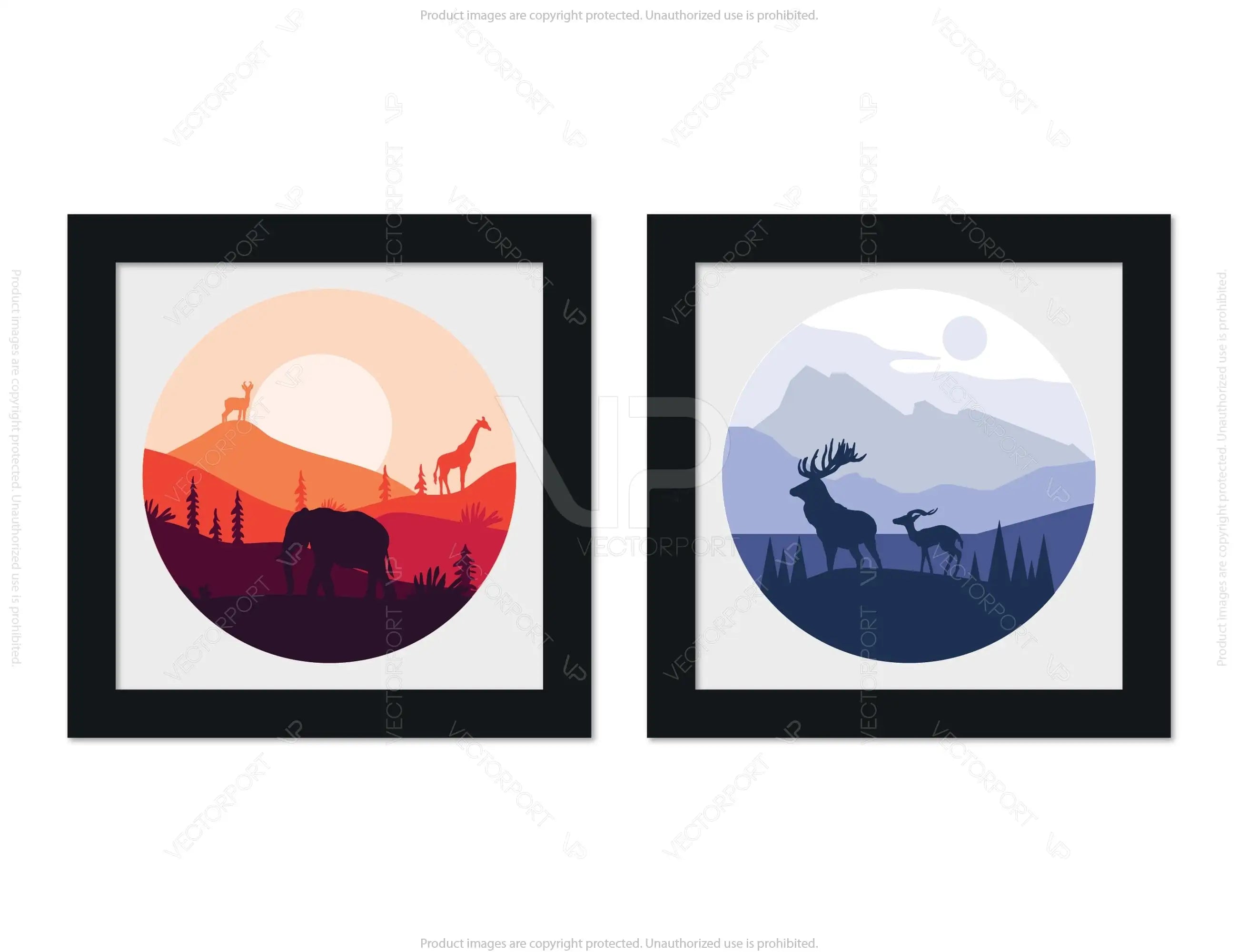 Mountains Deer Human animals landscape multilayer shadow box Painting Frame Wall Decoration SVG |#U068|