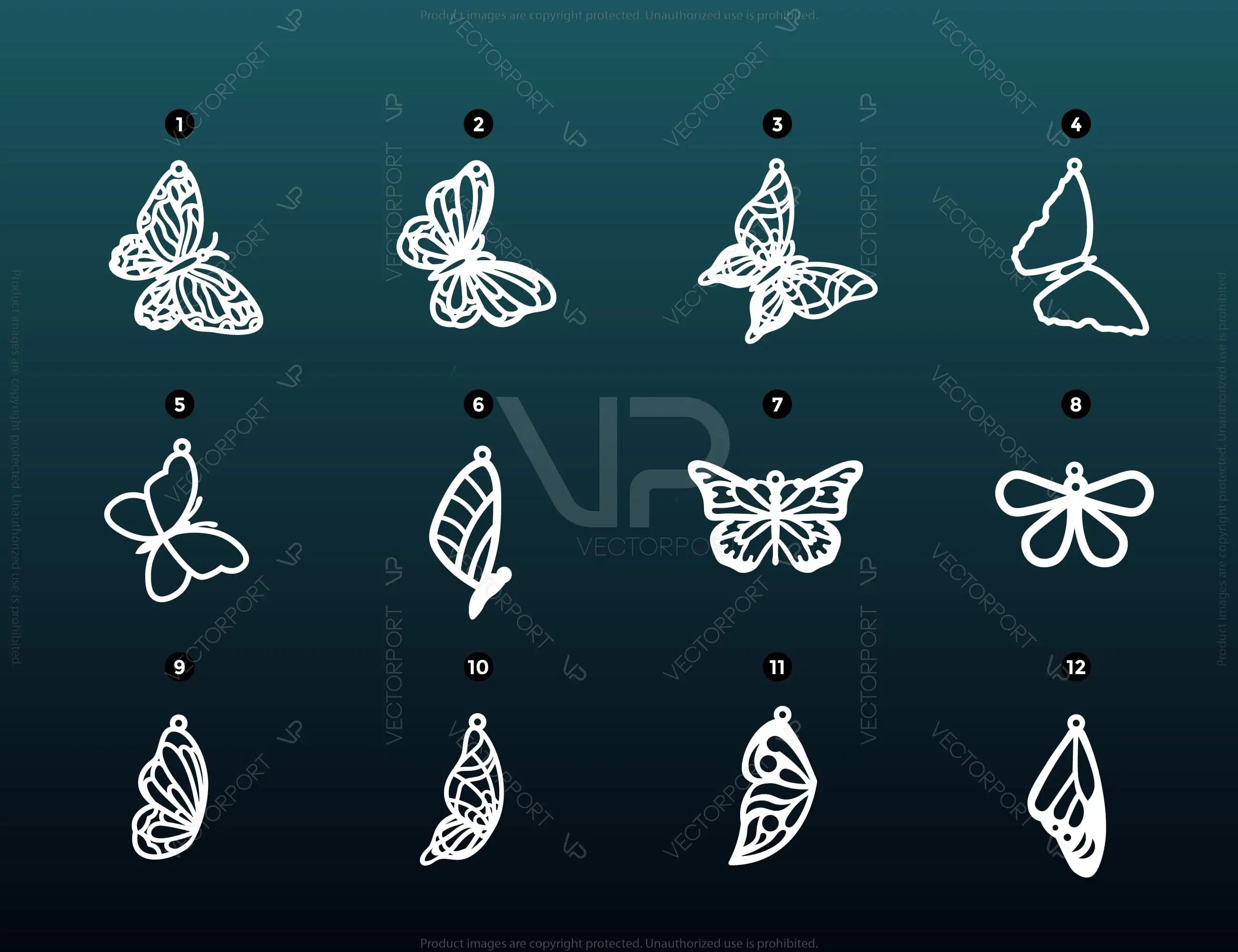 Butterfly Earrings 12 different styles svg dxf Glowforge Pendants laser cut | SVG, DXF, AI |#070|