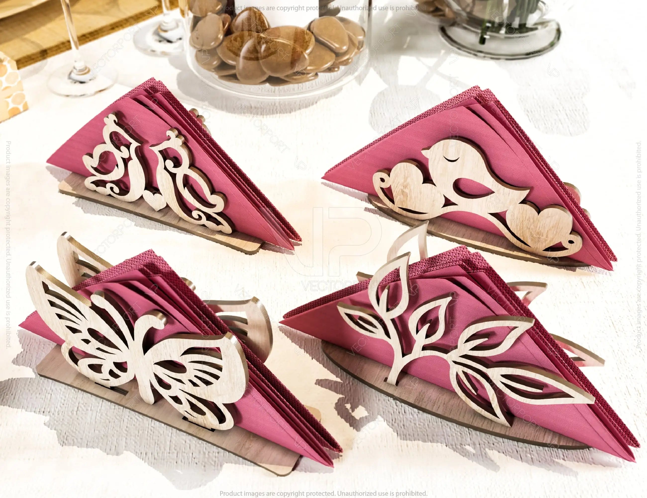 Leaves Bird Butterfly Decorative Napkin Holder Laser Cut Tabletop wooden holder SVG |#U071|