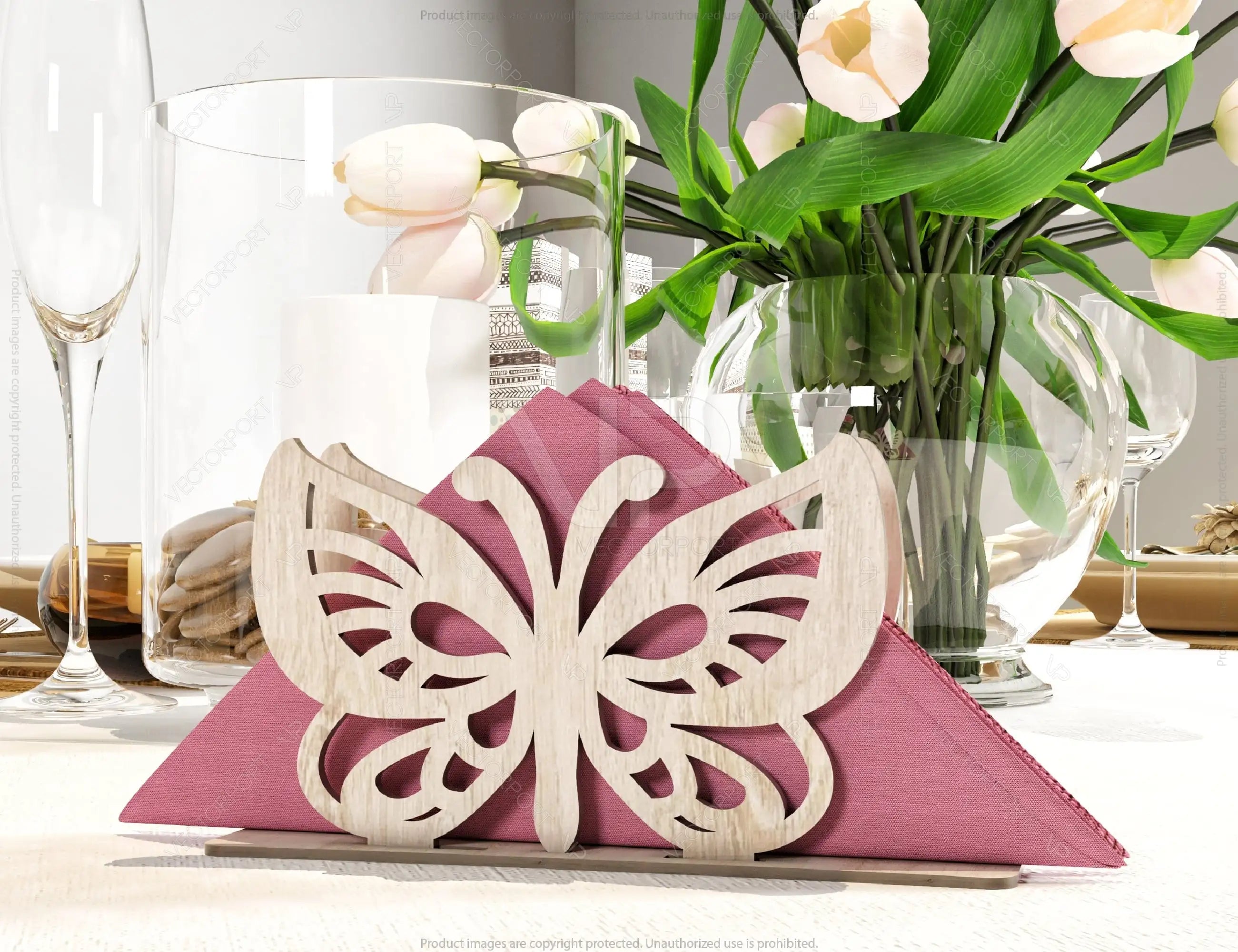 Leaves Bird Butterfly Decorative Napkin Holder Laser Cut Tabletop wooden holder SVG |#U071|