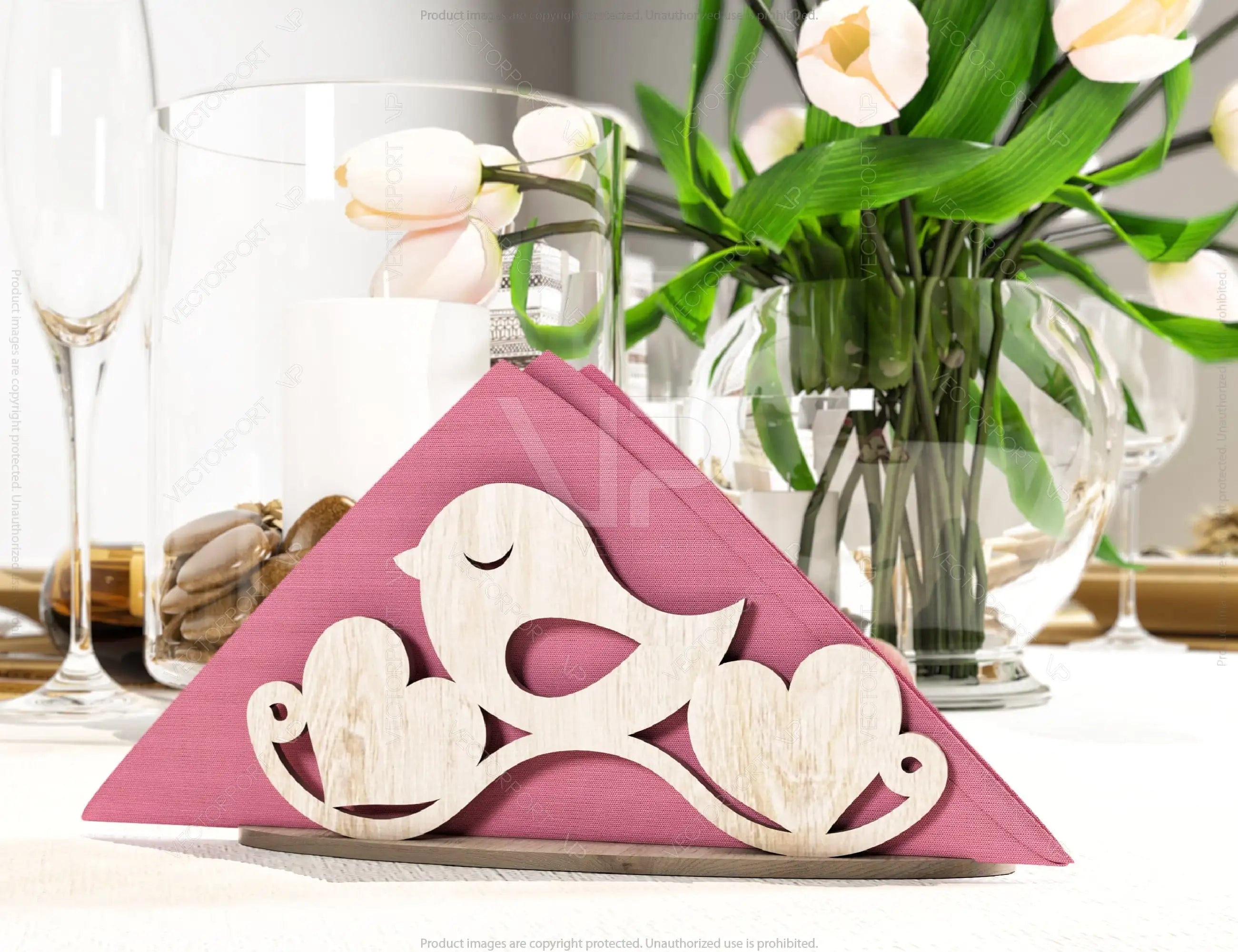 Leaves Bird Butterfly Decorative Napkin Holder Laser Cut Tabletop wooden holder SVG |#U071|