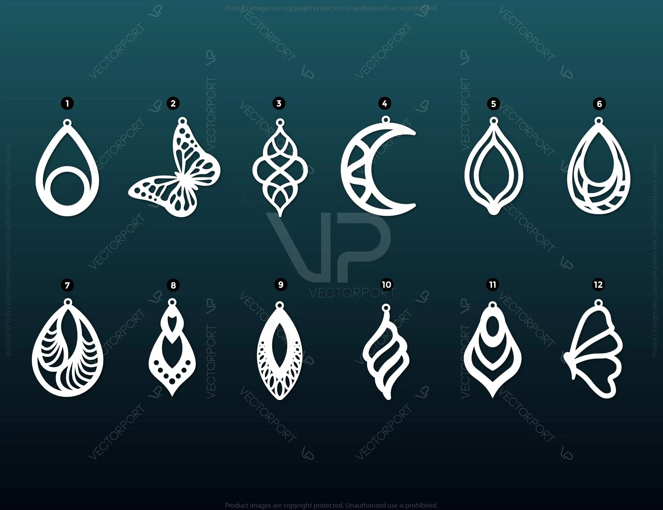Elegant 12 different styles Pendants Earrings laser cut Set | SVG, DXF, AI |#072|