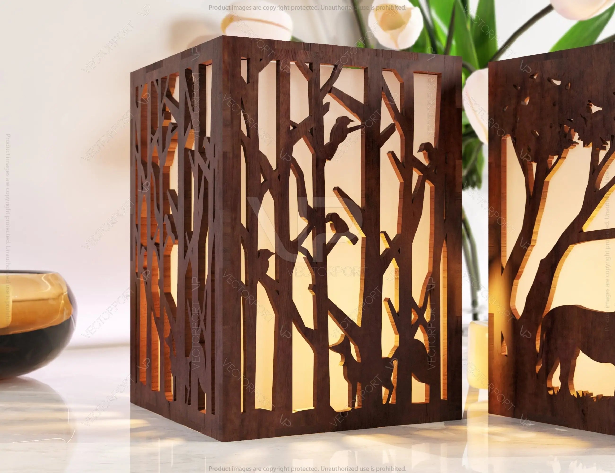 Animals Tree Candle Holder Laser Cut with Lion Fox Giraffe Lamp wood Tea light Lantern Votive Gift SVG |#U073|