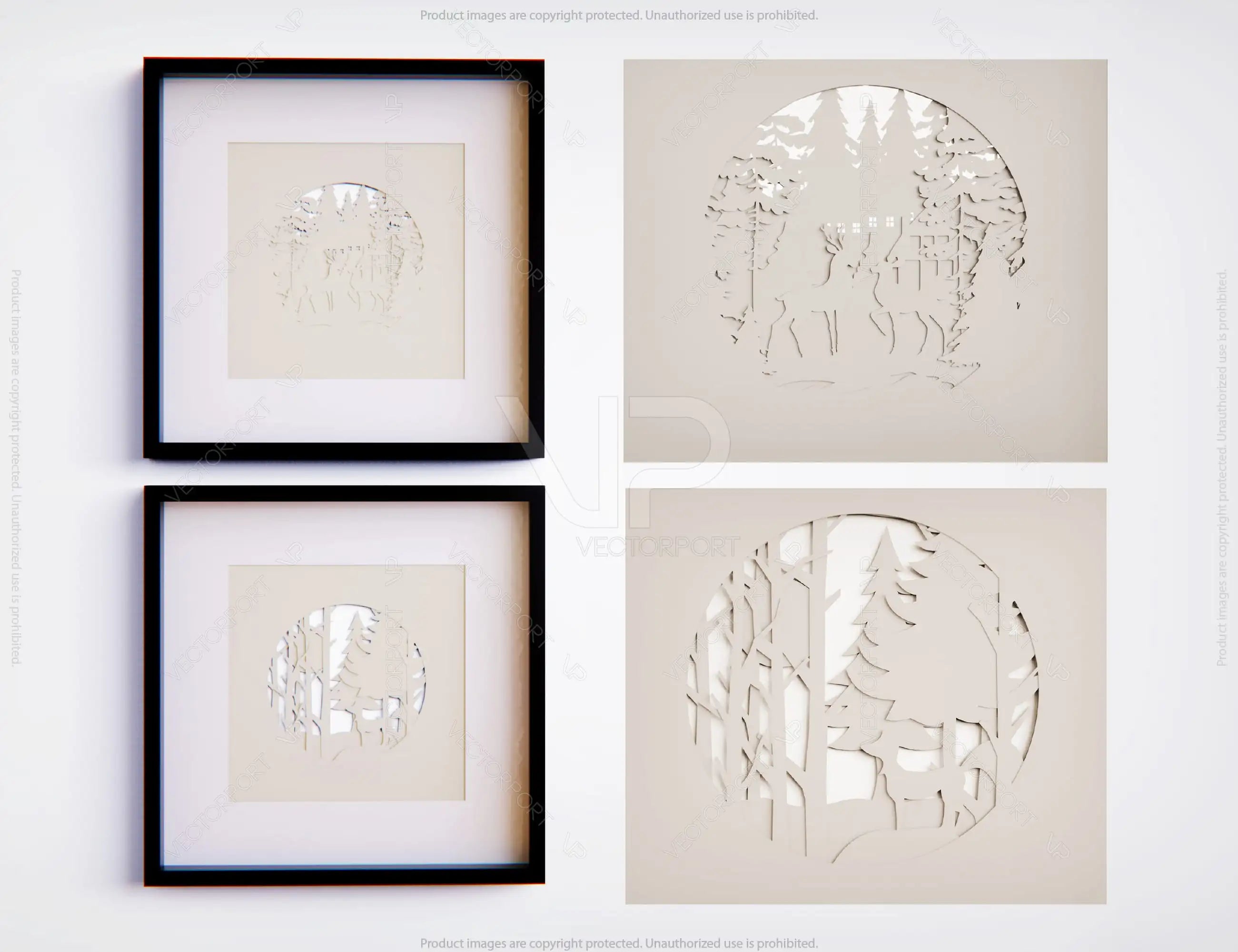 Winter scene with deer landscape multilayer shadow box Frame Wall Decor | SVG, DXF, AI |#073|
