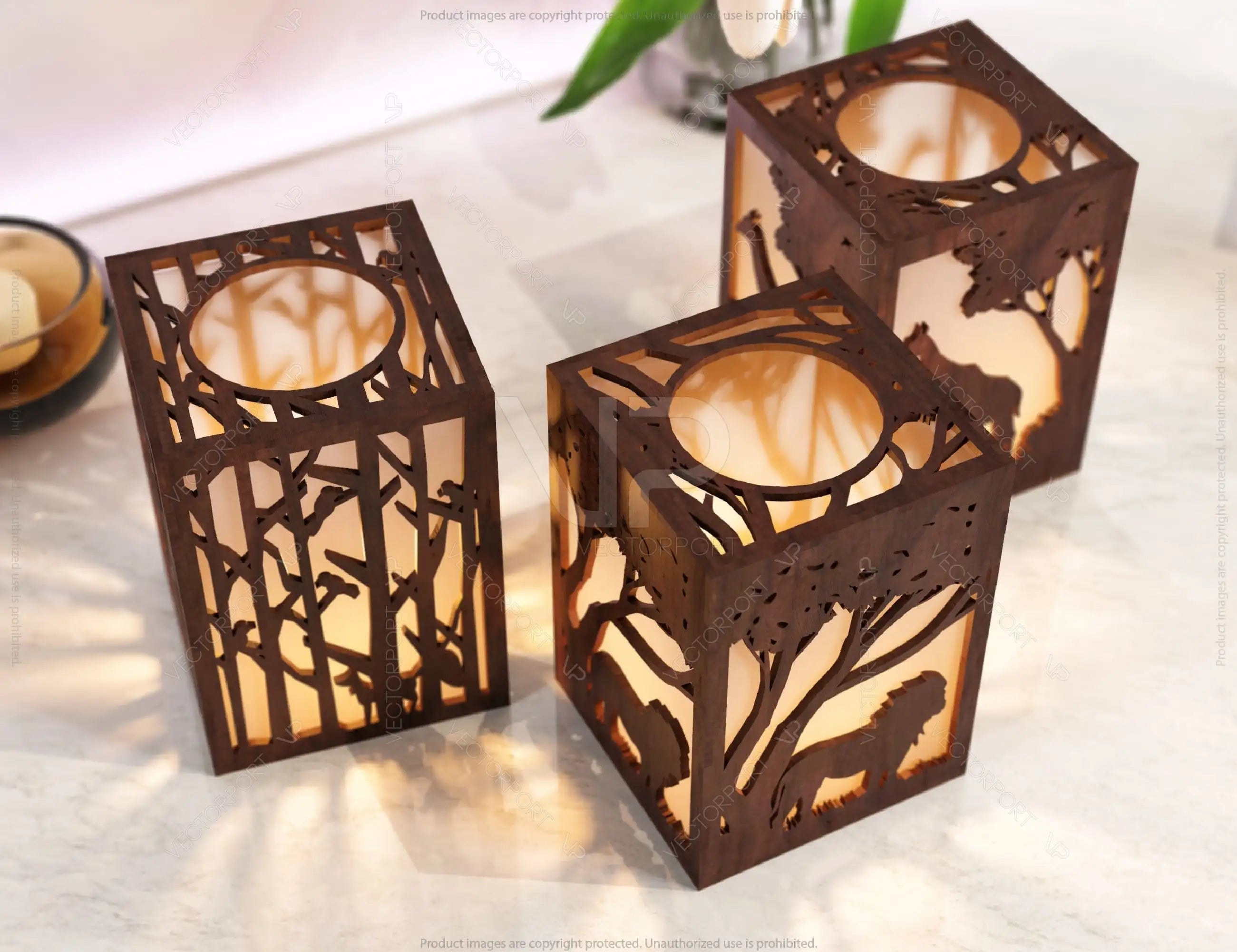 Animals Tree Candle Holder Laser Cut with Lion Fox Giraffe Lamp wood Tea light Lantern Votive Gift SVG |#U073|