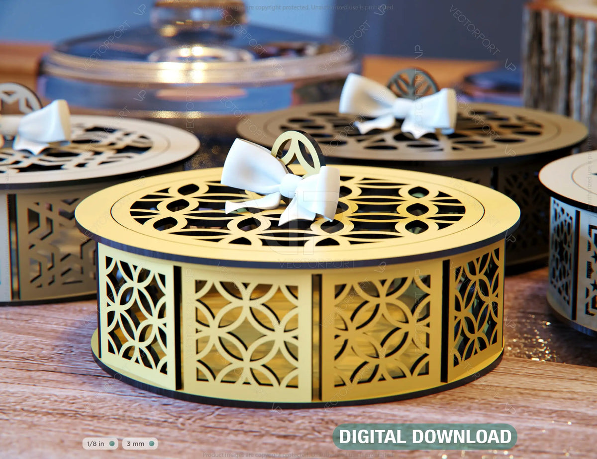 Wedding gift box favour round 3mm plywood laser cut | SVG, DXF, AI |#077|