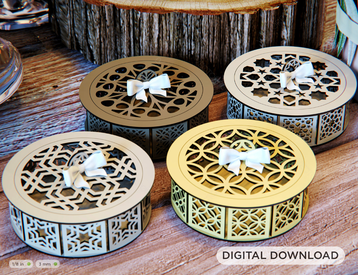 Wedding gift box favour round 3mm plywood laser cut | SVG, DXF, AI |#077|