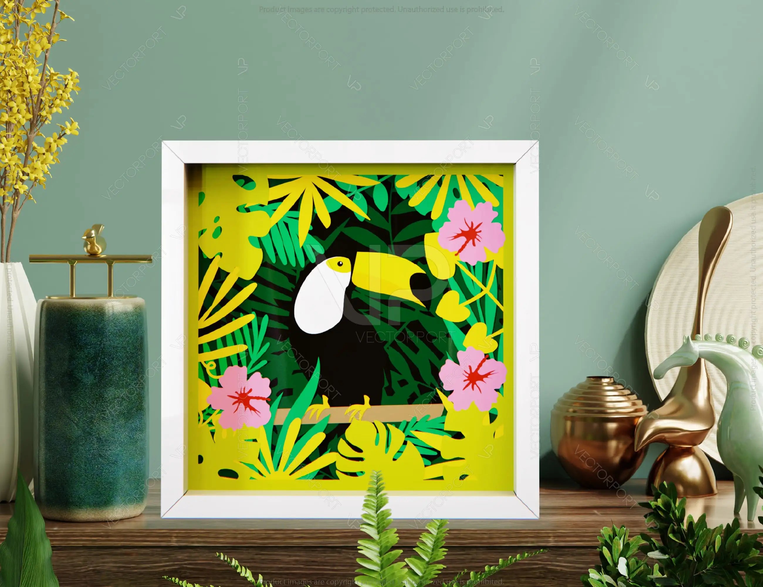 Tropical Papercut Artwork Shadow box layered Frame Wall Decor | SVG, DXF, AI |#078|