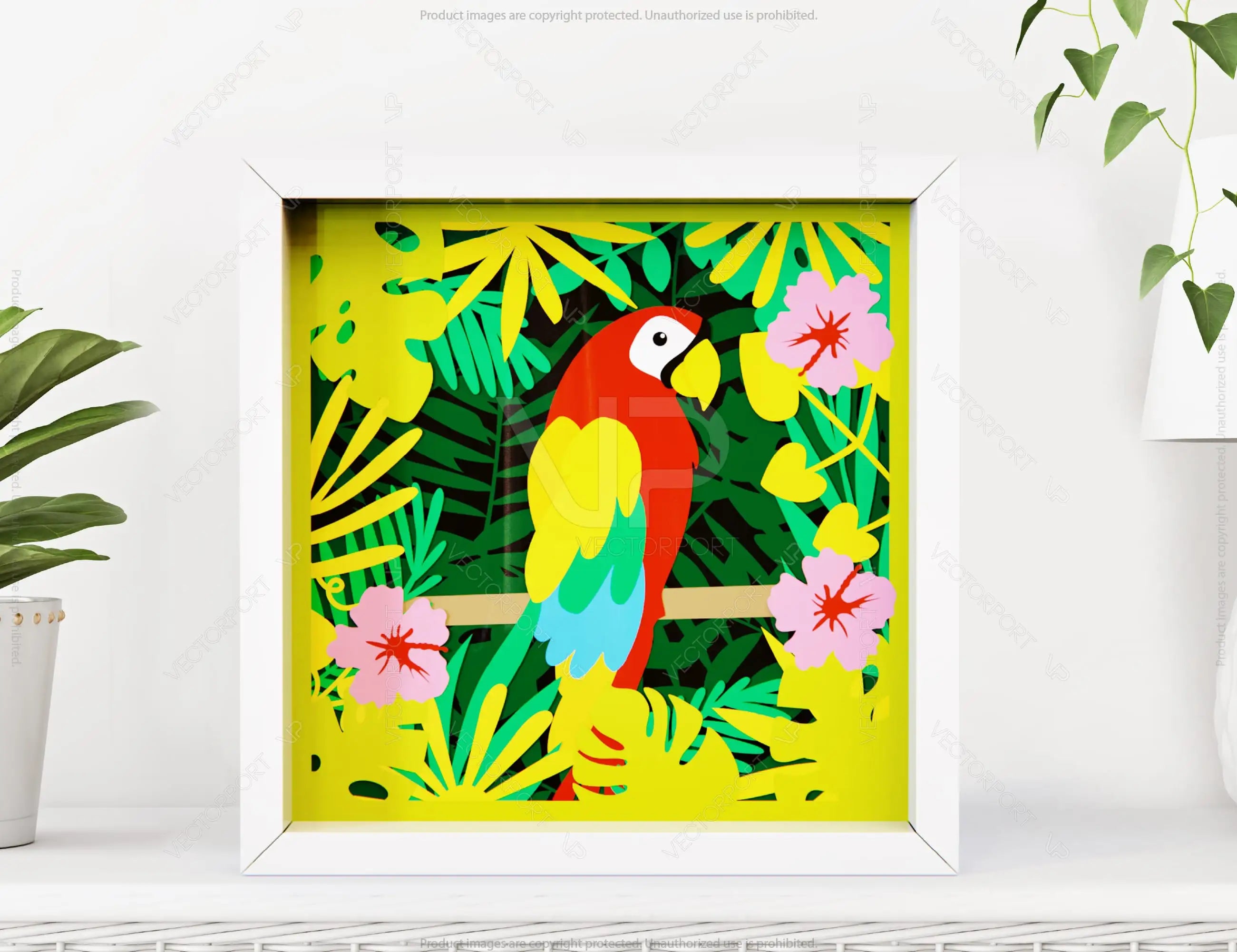 Tropical Papercut Artwork Shadow box layered Frame Wall Decor | SVG, DXF, AI |#078|