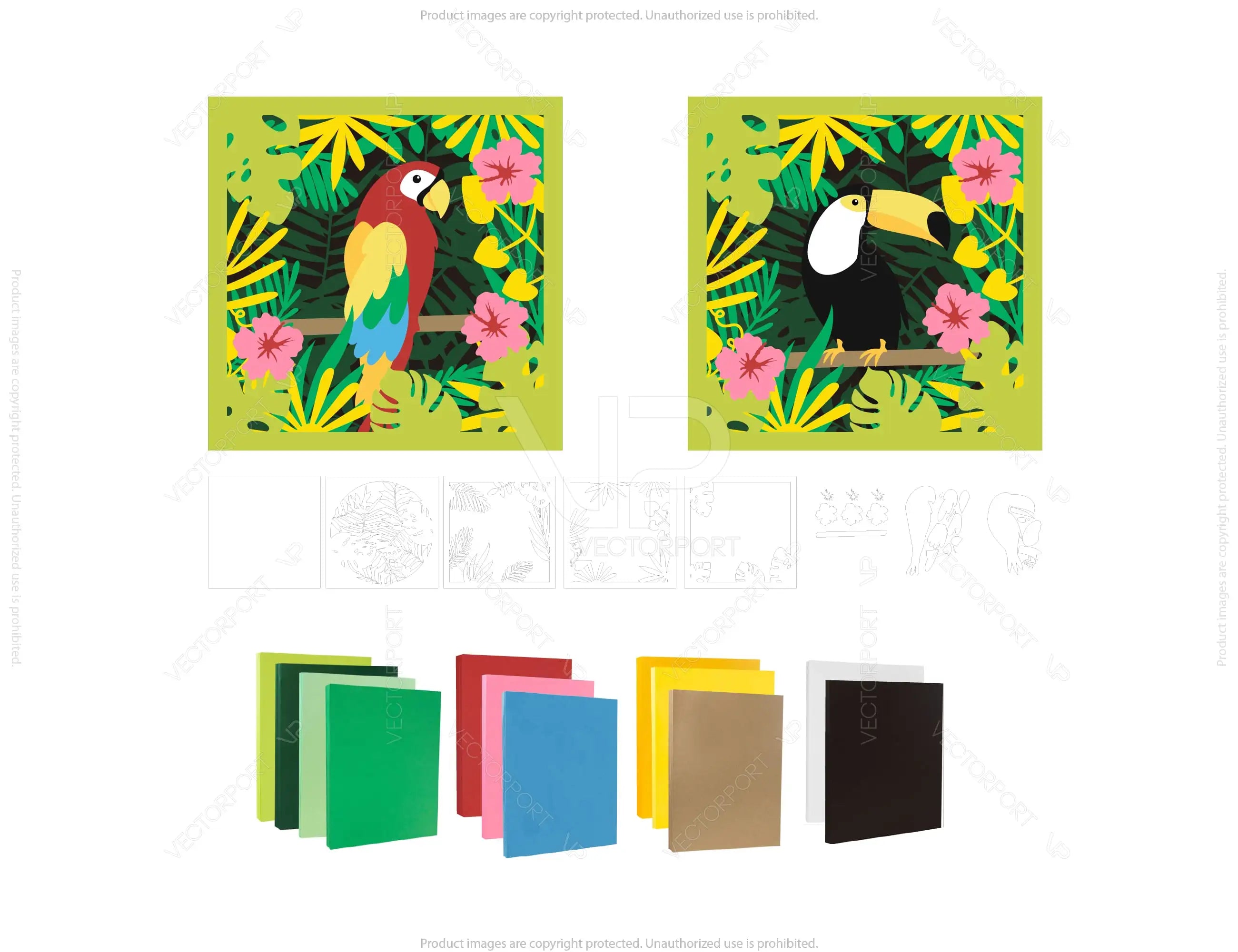 Tropical Papercut Artwork Shadow box layered Frame Wall Decor | SVG, DXF, AI |#078|