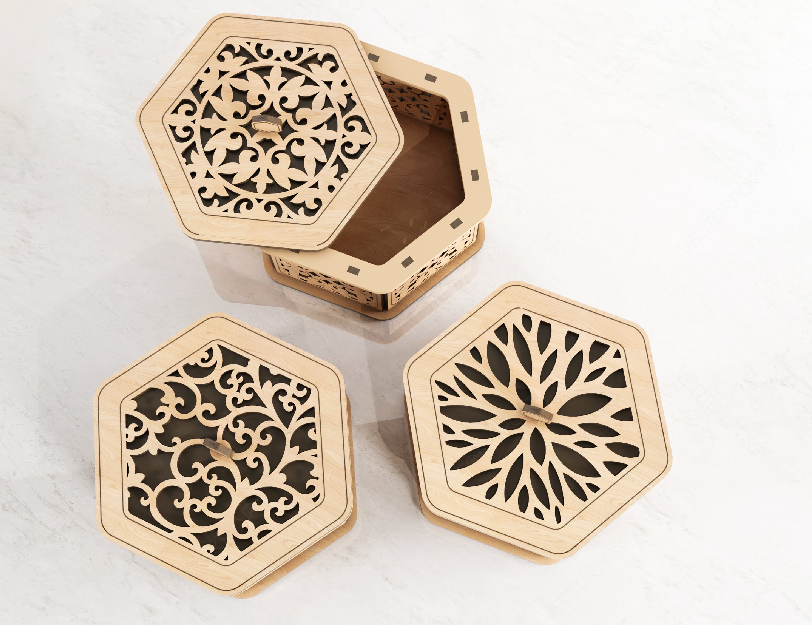 Hexagon Decorative Wooden Gift box Laser Cut Wedding favour laser cut jeweler case plywood Cut Files |#U079|