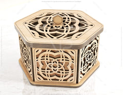 Hexagon Decorative Wooden Gift box Laser Cut Wedding favour laser cut jeweler case plywood Cut Files |#U080|