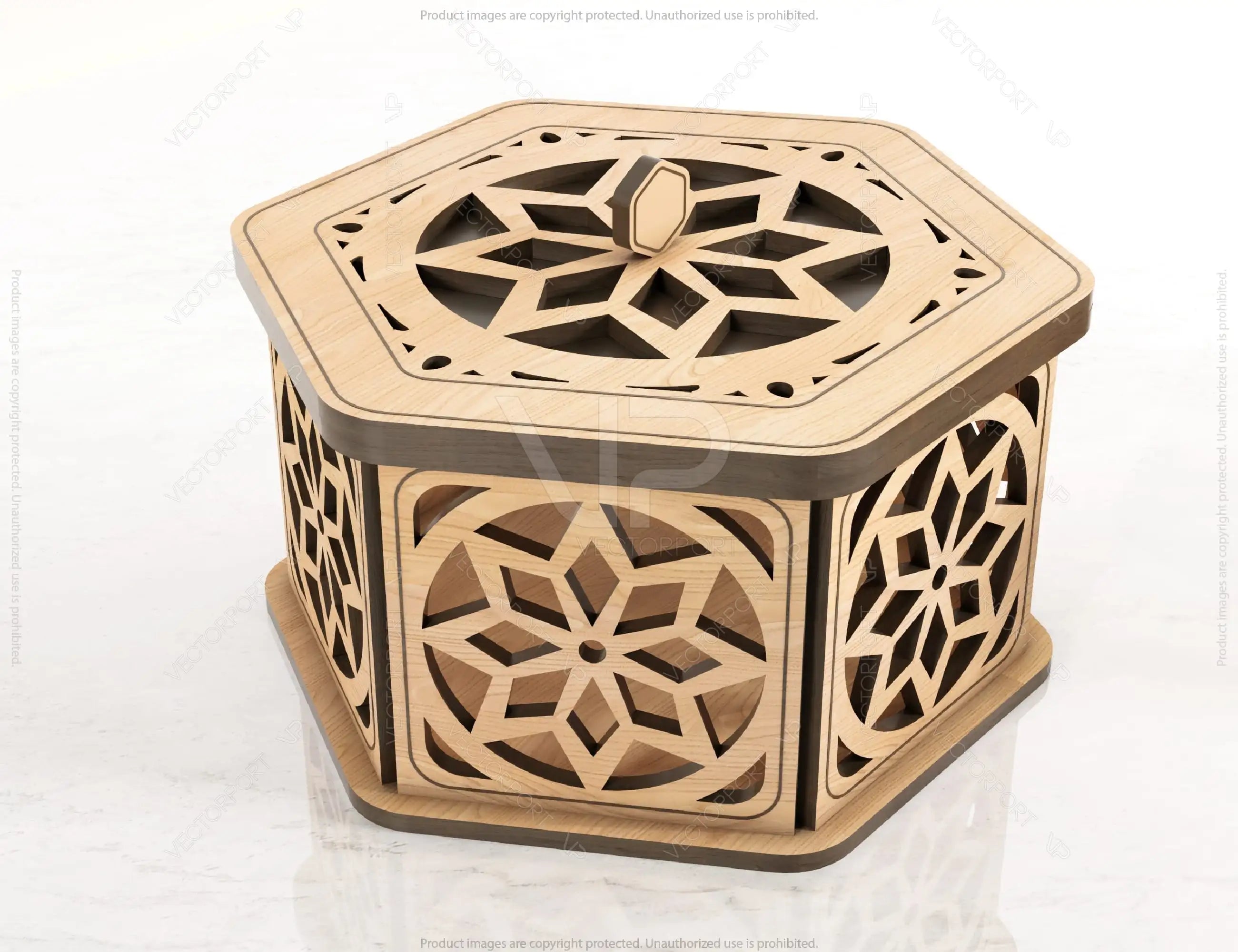 Hexagon Decorative Wooden Gift box Laser Cut Wedding favour laser cut jeweler case plywood Cut Files |#U080|