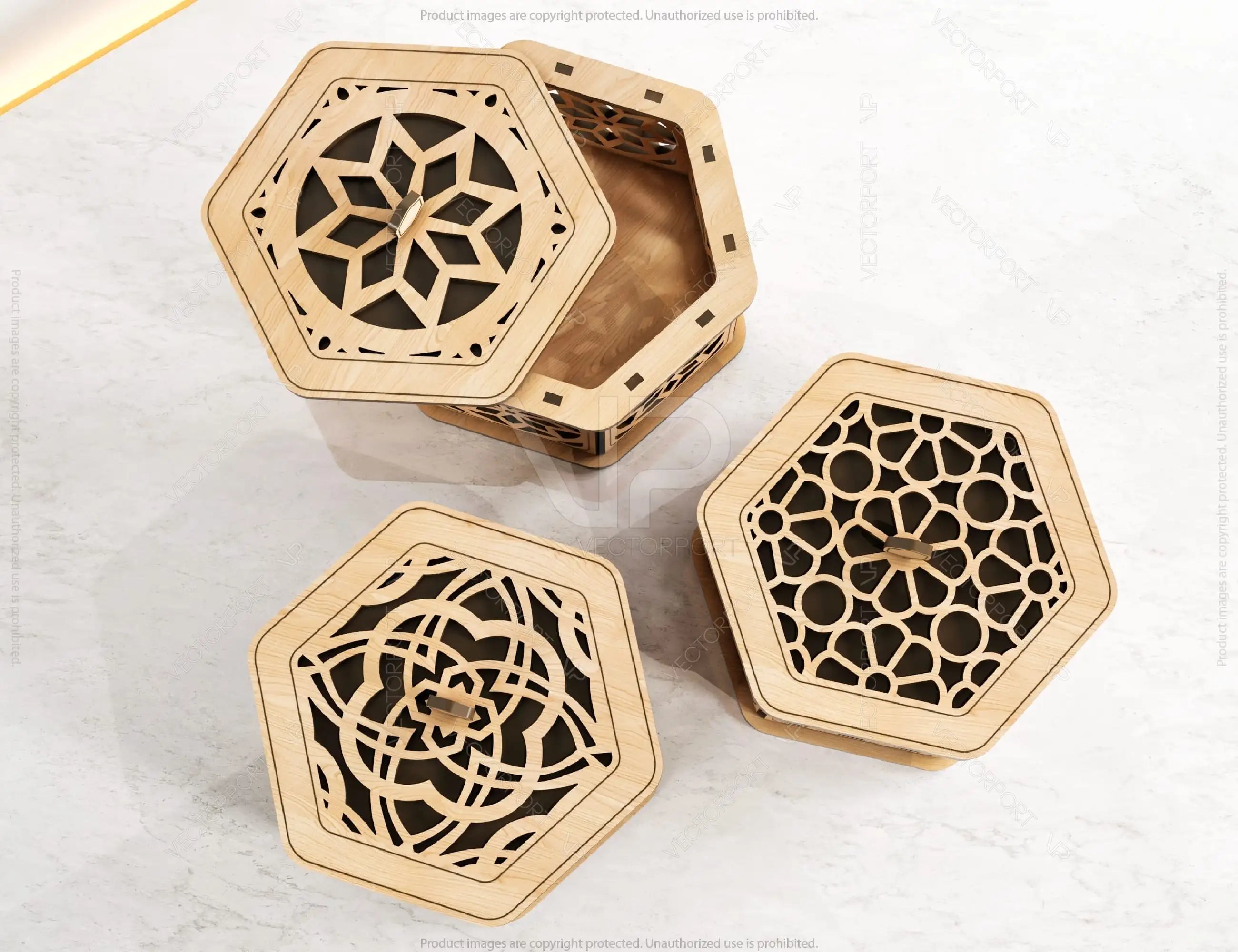 Hexagon Decorative Wooden Gift box Laser Cut Wedding favour laser cut jeweler case plywood Cut Files |#U080|