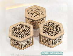 Hexagon Decorative Wooden Gift box Laser Cut Wedding favour laser cut jeweler case plywood Cut Files |#U081|