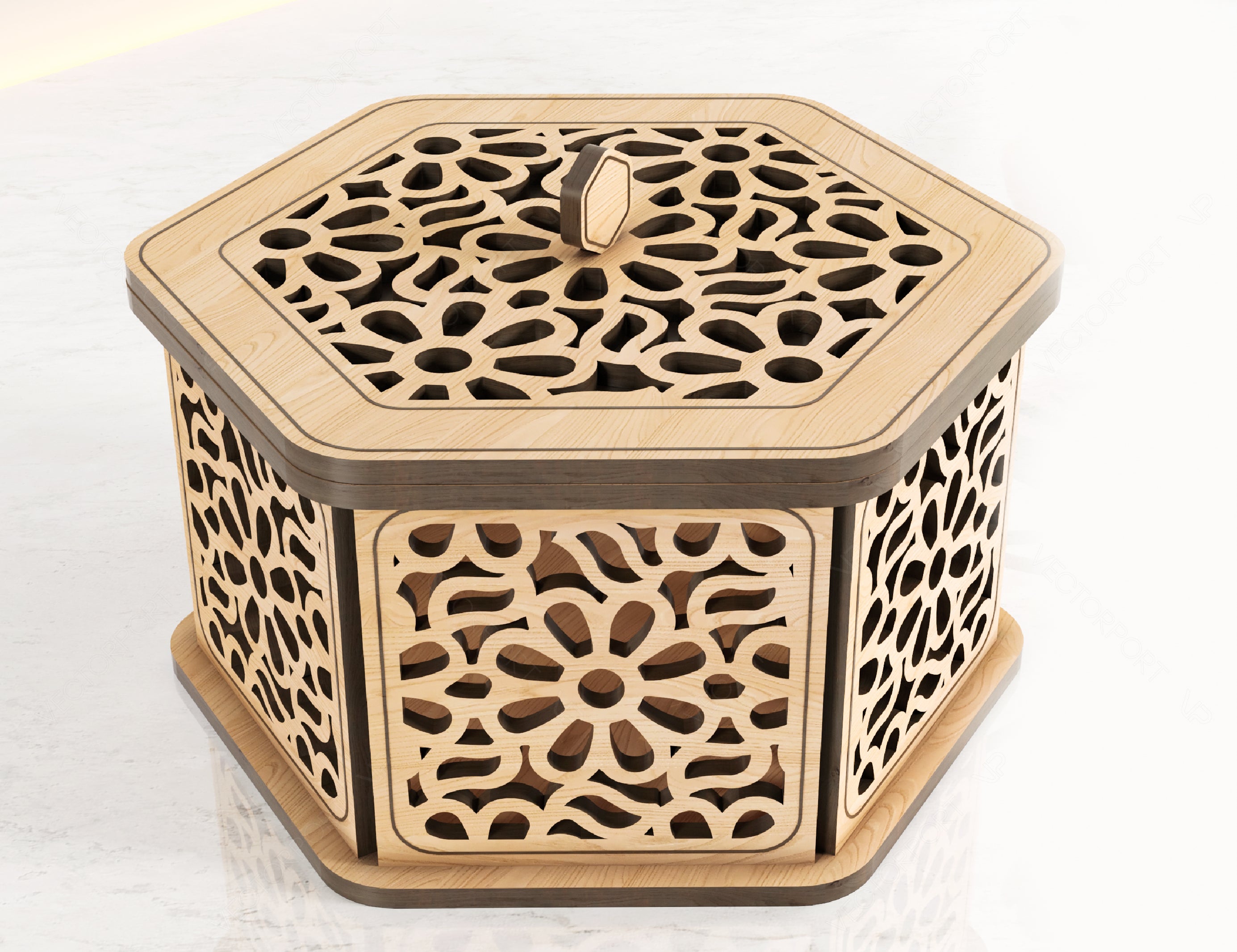 Hexagon Decorative Wooden Gift box Laser Cut Wedding favour laser cut jeweler case plywood Cut Files |#U081|