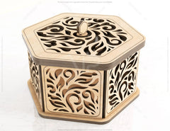 Hexagon Decorative Wooden Gift box Laser Cut Wedding favour laser cut jeweler case plywood Cut Files |#U081|