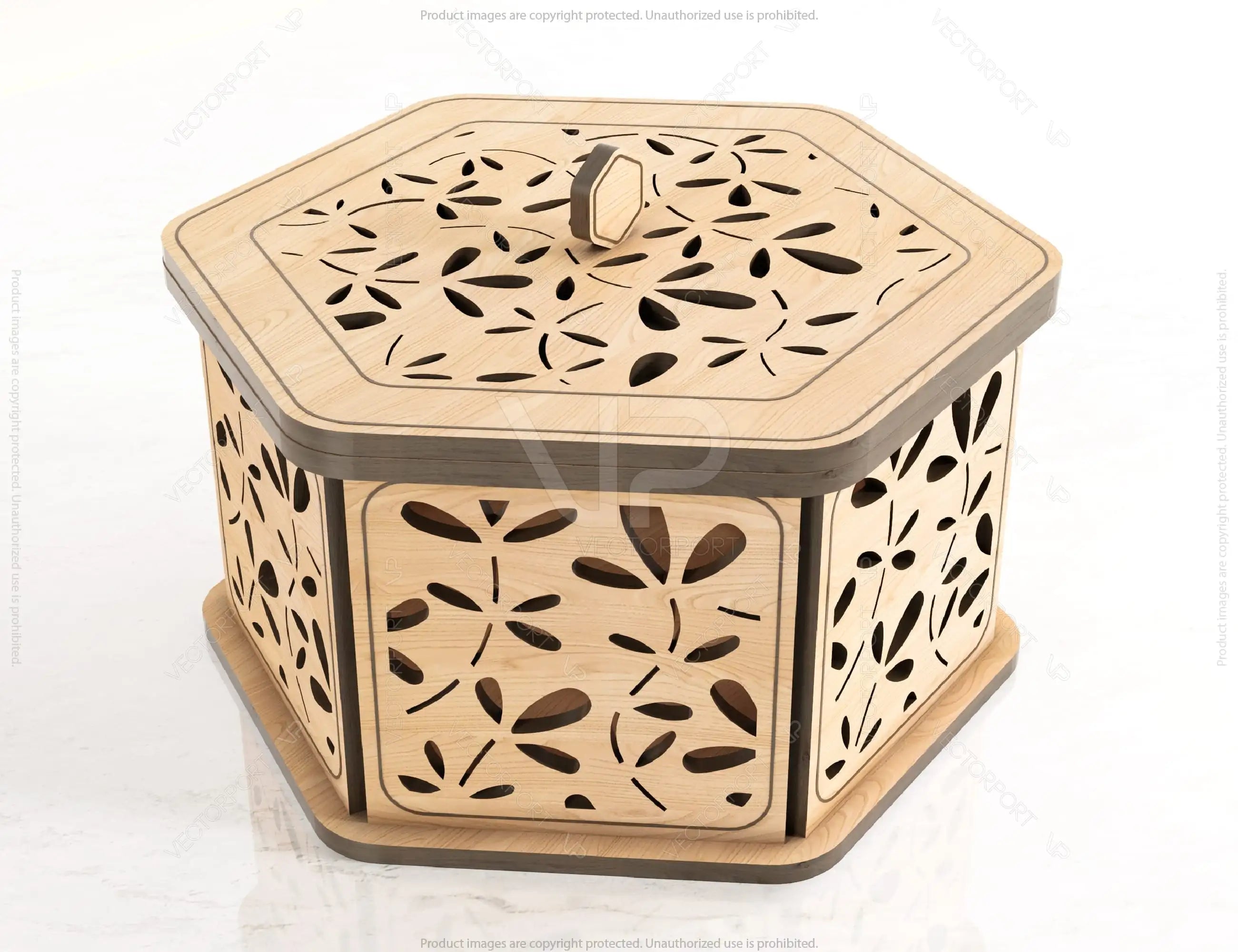 Hexagon Decorative Wooden Gift box Laser Cut Wedding favour laser cut jeweler case plywood Cut Files |#U081|