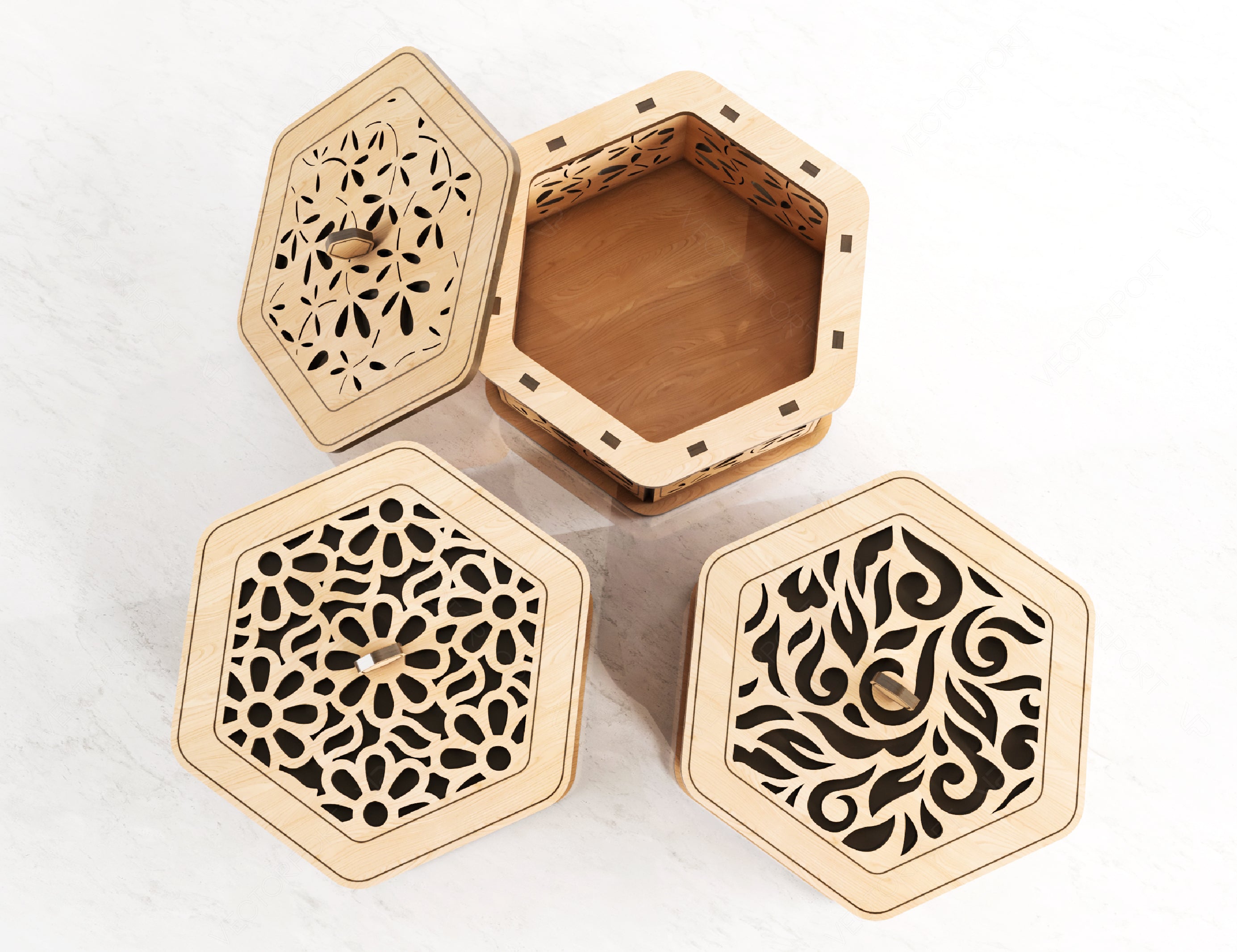 Hexagon Decorative Wooden Gift box Laser Cut Wedding favour laser cut jeweler case plywood Cut Files |#U081|