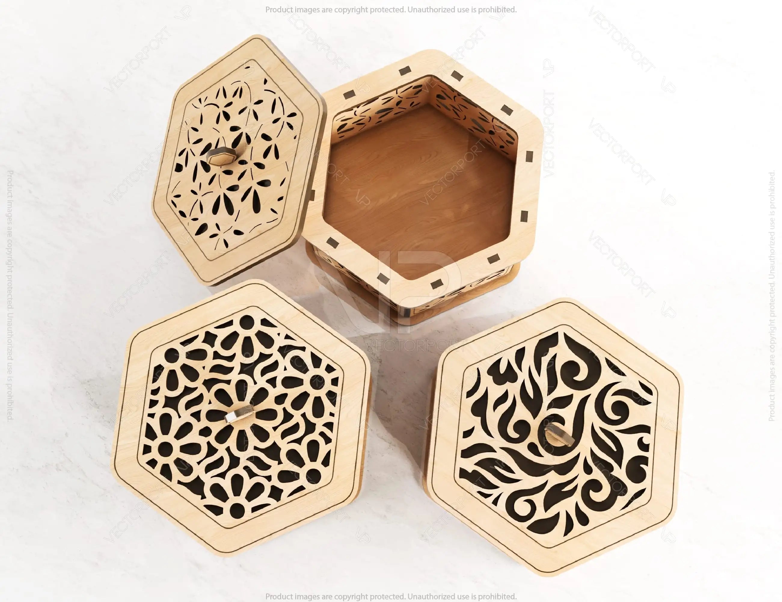 Hexagon Decorative Wooden Gift box Laser Cut Wedding favour laser cut jeweler case plywood Cut Files |#U081|