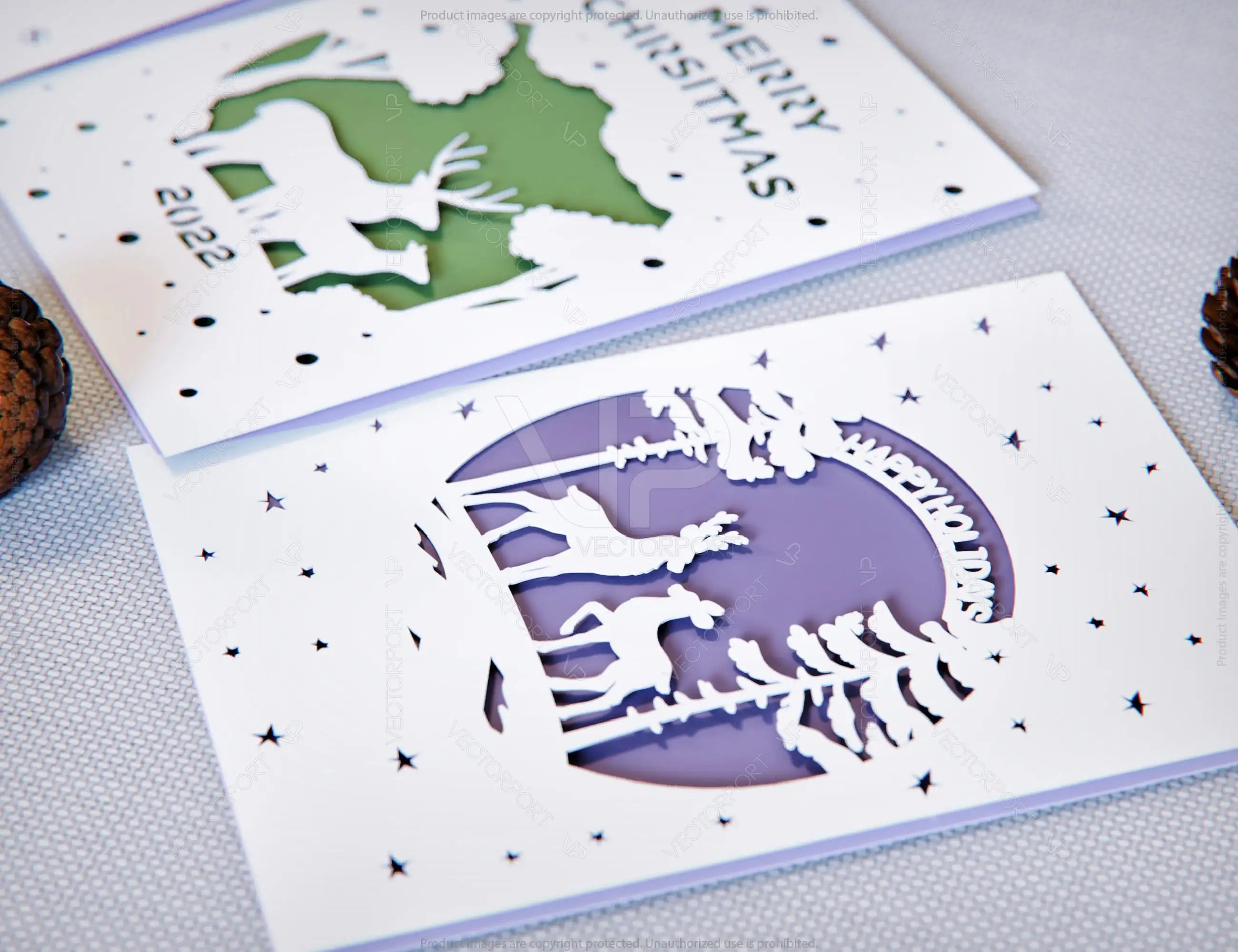 Christmas Tree Cards Laser Cut Paper Invitation Greeting cricut template Ornament Papercut | SVG, DXF, AI |#085|