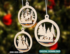 Tree Bauble Wood 3D Laser Cut Christmas Ball Ornament Round Design set Tree Decorations lasercut SVG Digital Download |#U086|