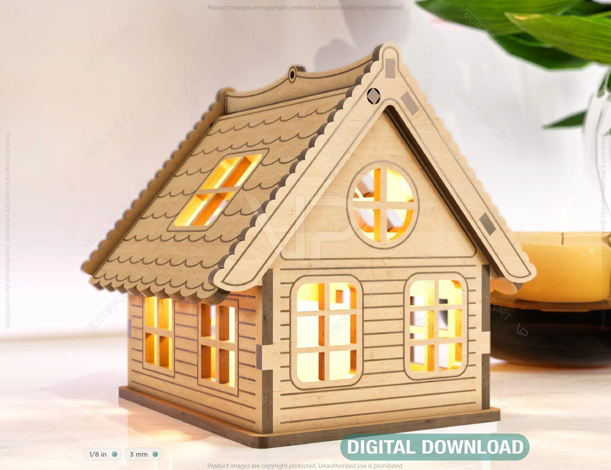 Wooden House Laser Cut Night Light Lamp Mdf Laser Cutting Home Lampshade Table Candle Holder Tea light SVG |#U087|