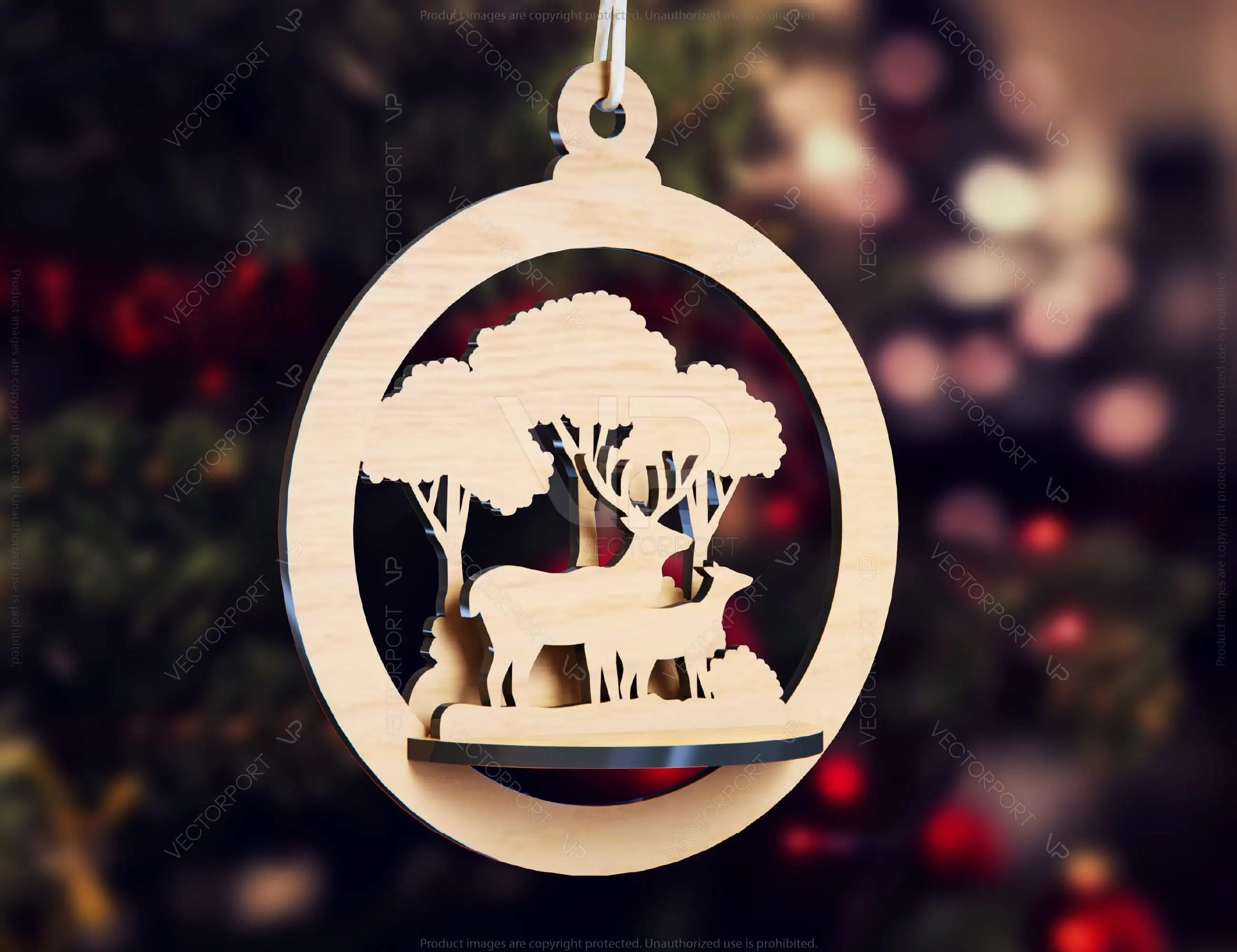 Tree Bear Bauble Wood 3D Laser Cut Christmas Ball Ornament Round Design set Tree Decorations lasercut SVG Cricut Glowforge |#U088|