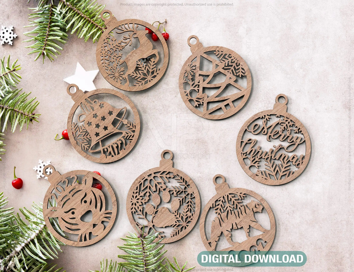 2022 Tiger Christmas Ornament Tree Ball Decorations Craft Hanging Bauble Paper art templates Cricut Glowforge | SVG, DXF, AI |#090|