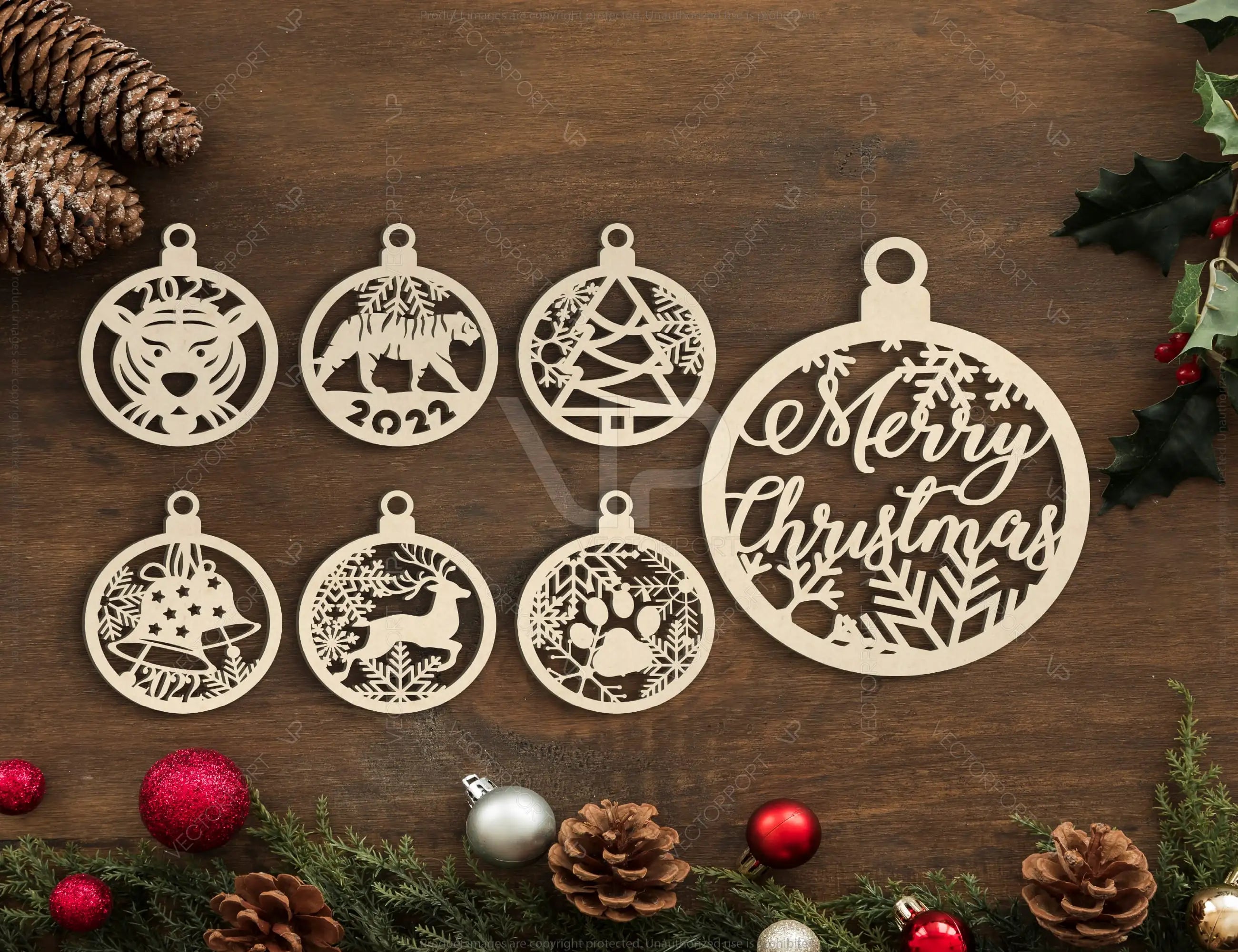 2022 Tiger Christmas Ornament Tree Ball Decorations Craft Hanging Bauble Paper art templates Cricut Glowforge | SVG, DXF, AI |#090|