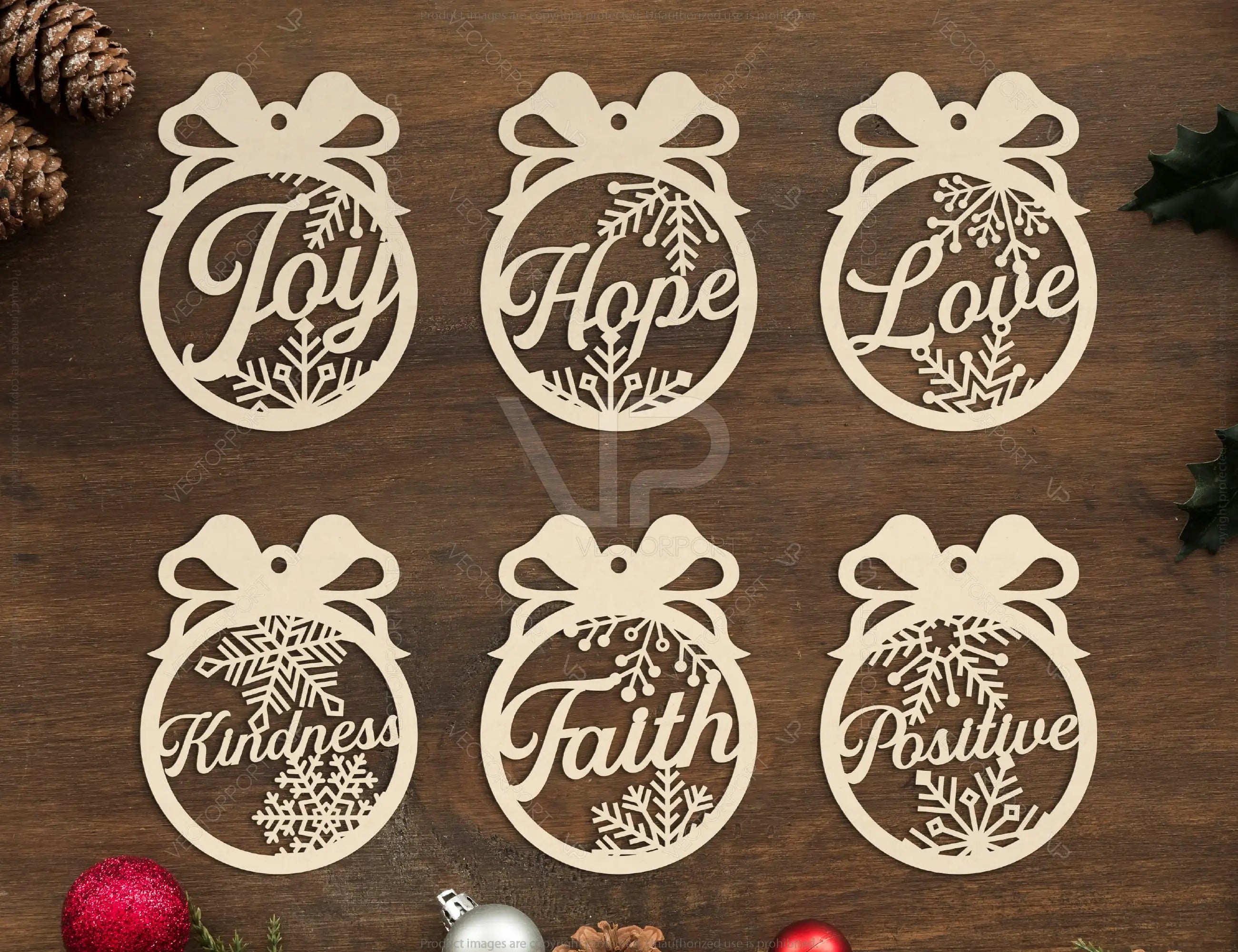 Gratitude Christmas positive words Tree Ornament Decorations Craft Hanging lasercut SVG Cricut Glowforge | SVG, DXF, AI |#092|