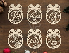 Gratitude Christmas positive words Tree Ornament Decorations Craft Hanging lasercut SVG Cricut Glowforge | SVG, DXF, AI |#092|