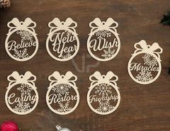 Gratitude Christmas positive words Tree Ornament Decorations Craft Hanging lasercut SVG Cricut Glowforge | SVG, DXF, AI |#092|