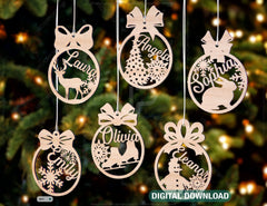 Personalized Christmas Balls Tree Decorations with Name Craft Pendants Hanging Bauble Paper art templates cut file |#U093|