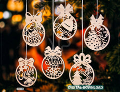 Personalized Christmas balls Tree Decorations with Name Craft Hanging Bauble Paper art templates cut file |#U094|