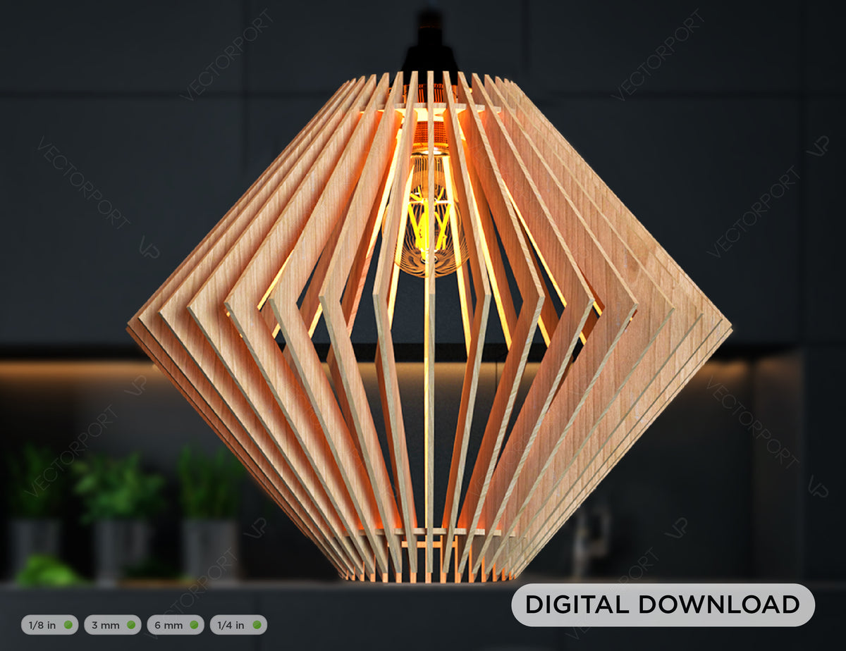 Rhombus Wood Pendant Light Chandelier Lamp lampshade plywood | SVG, DXF, AI |#095|