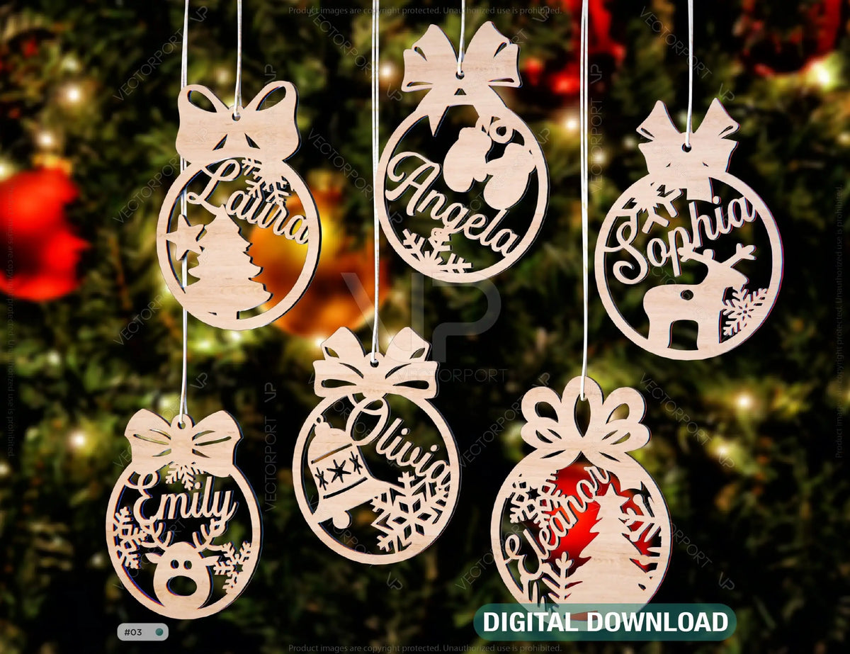 Personalized Christmas balls Tree Decorations with Name Craft Hanging Bauble Paper art templates cut file |#U095|