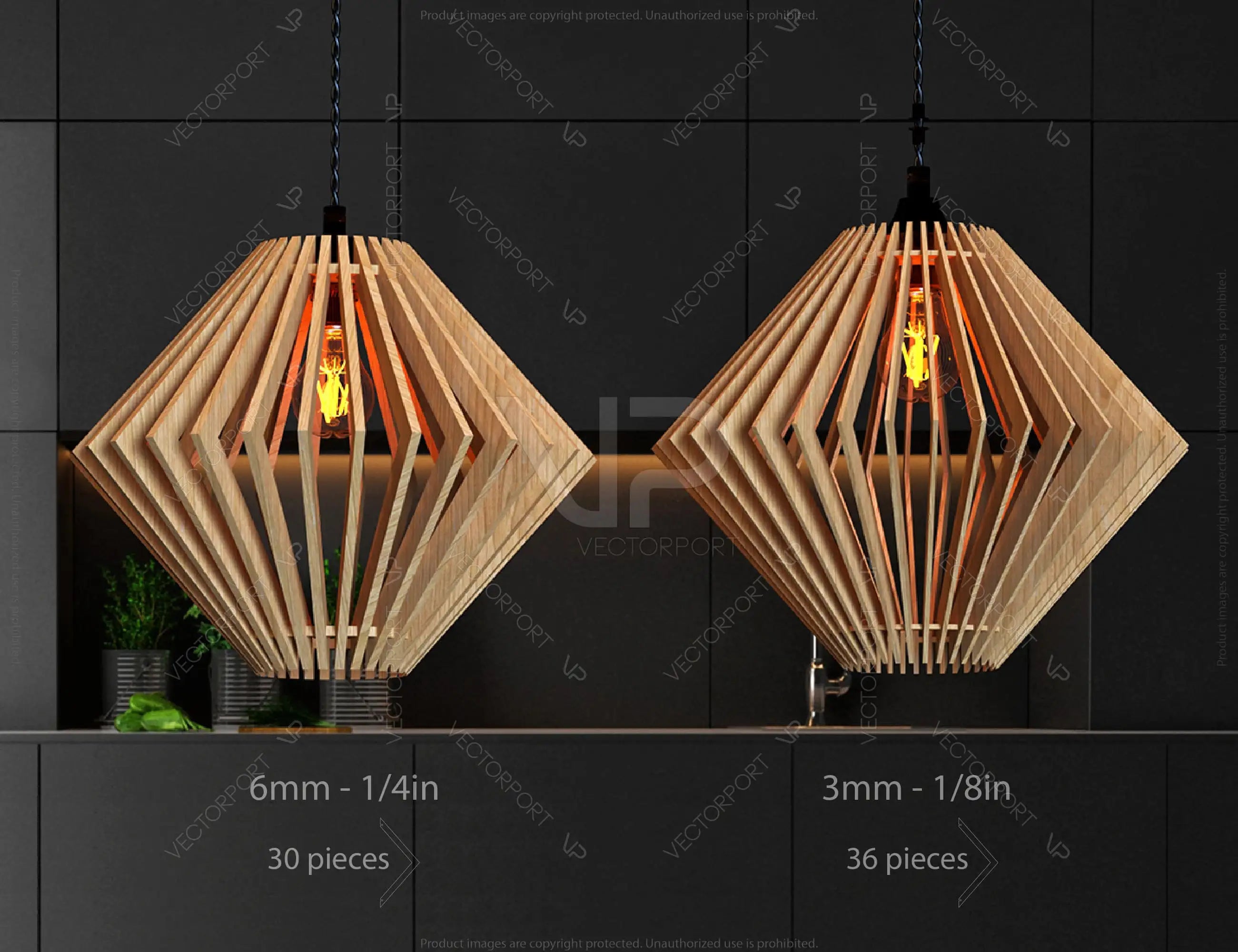 Rhombus Wood Pendant Light Chandelier Lamp lampshade plywood | SVG, DXF, AI |#095|